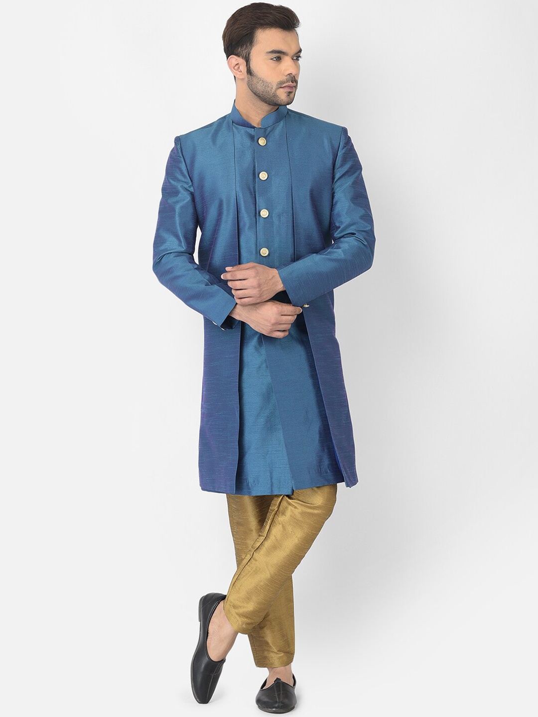 

DEYANN Men Blue & Brown Sherwani With Trouser Set
