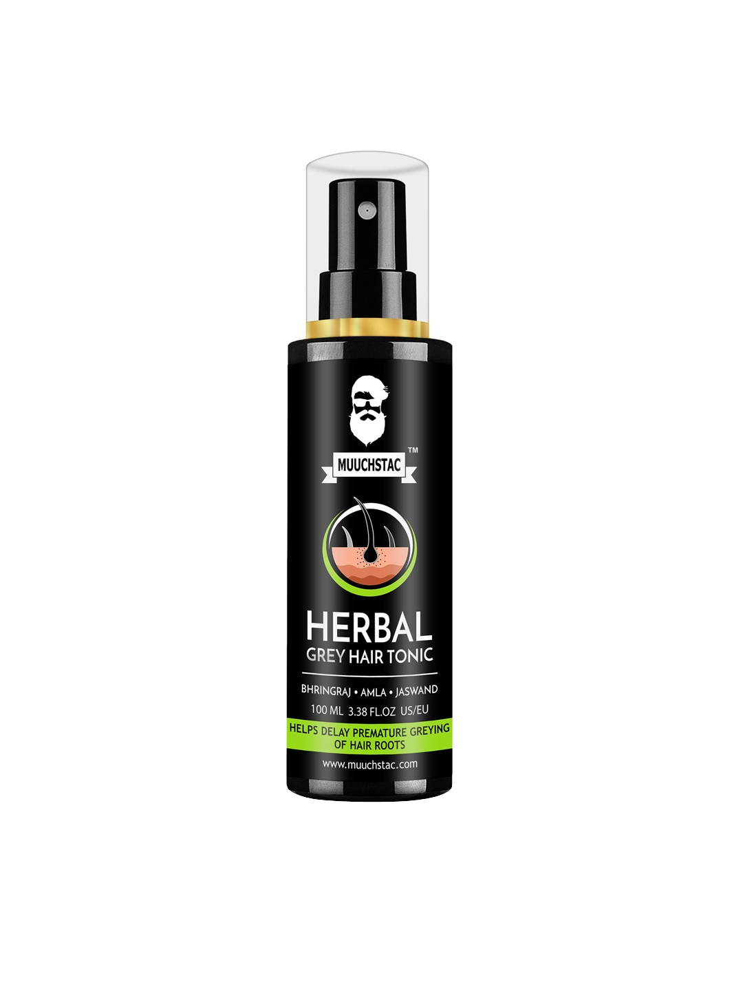 

MUUCHSTAC Herbal Grey Hair Tonic with Bhringraj & Amla 100 ml, Black