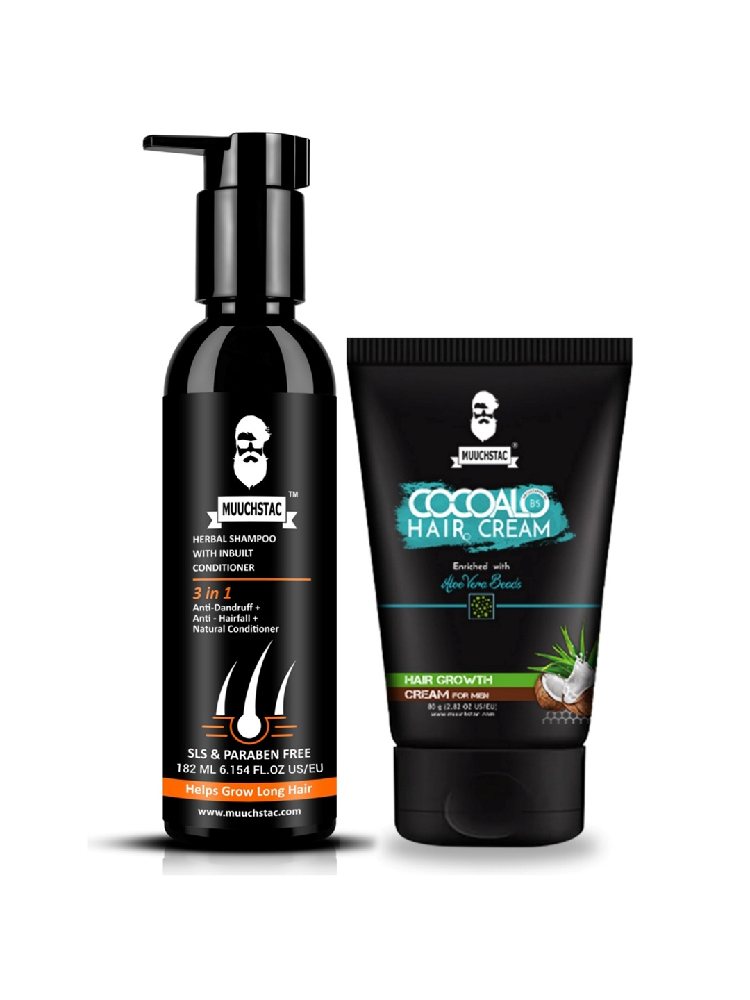 

MUUCHSTAC Set of Cocoalo B5 Hair Cream 100 g & Herbal 3-In-1 Shampoo-Conditioner 200 ml, Black