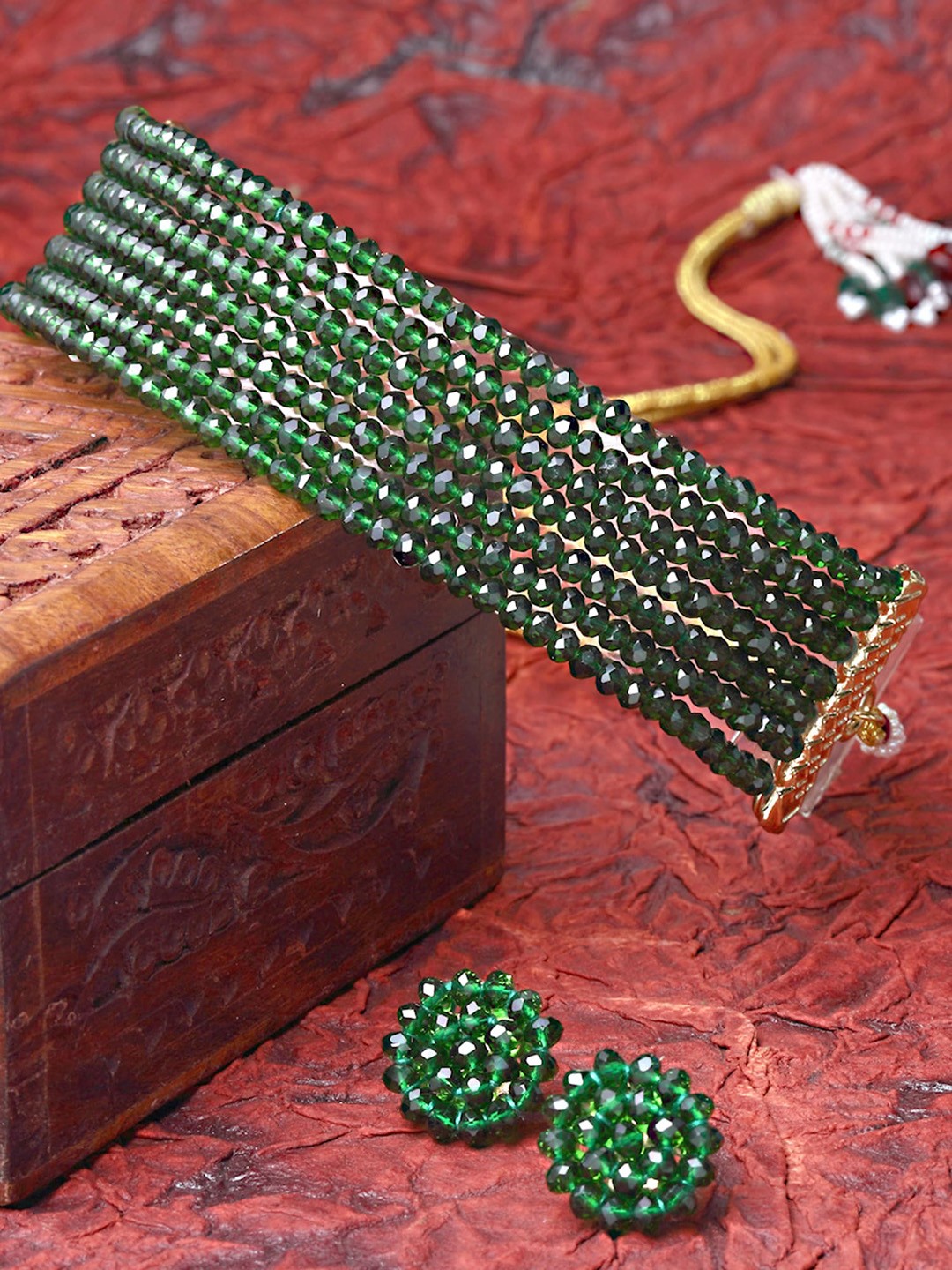 

KARATCART Gold-Plated Green Crystal Beaded Jewellery Set