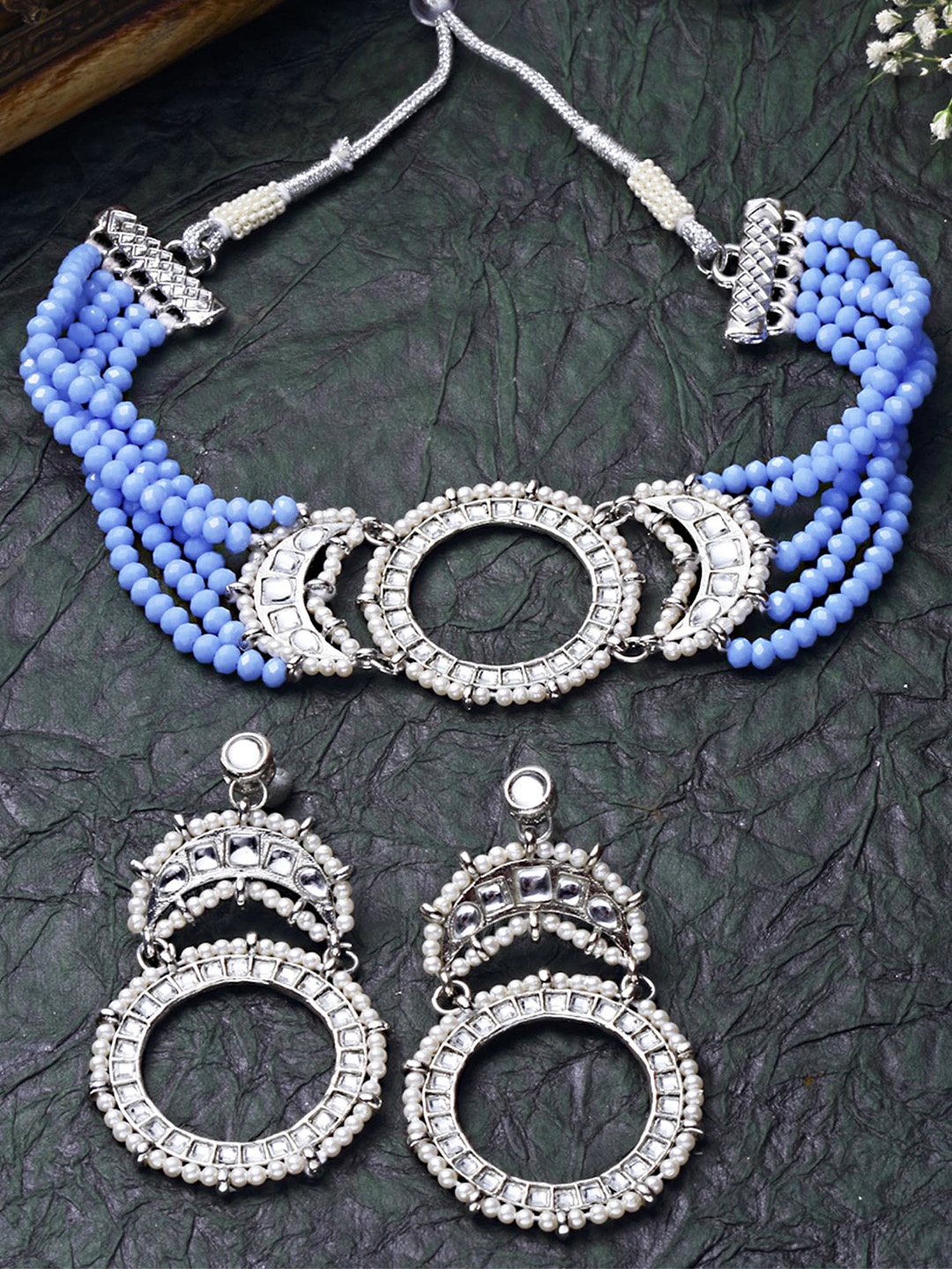 

KARATCART Blue Silver-Plated Crystal Choker Necklace Set