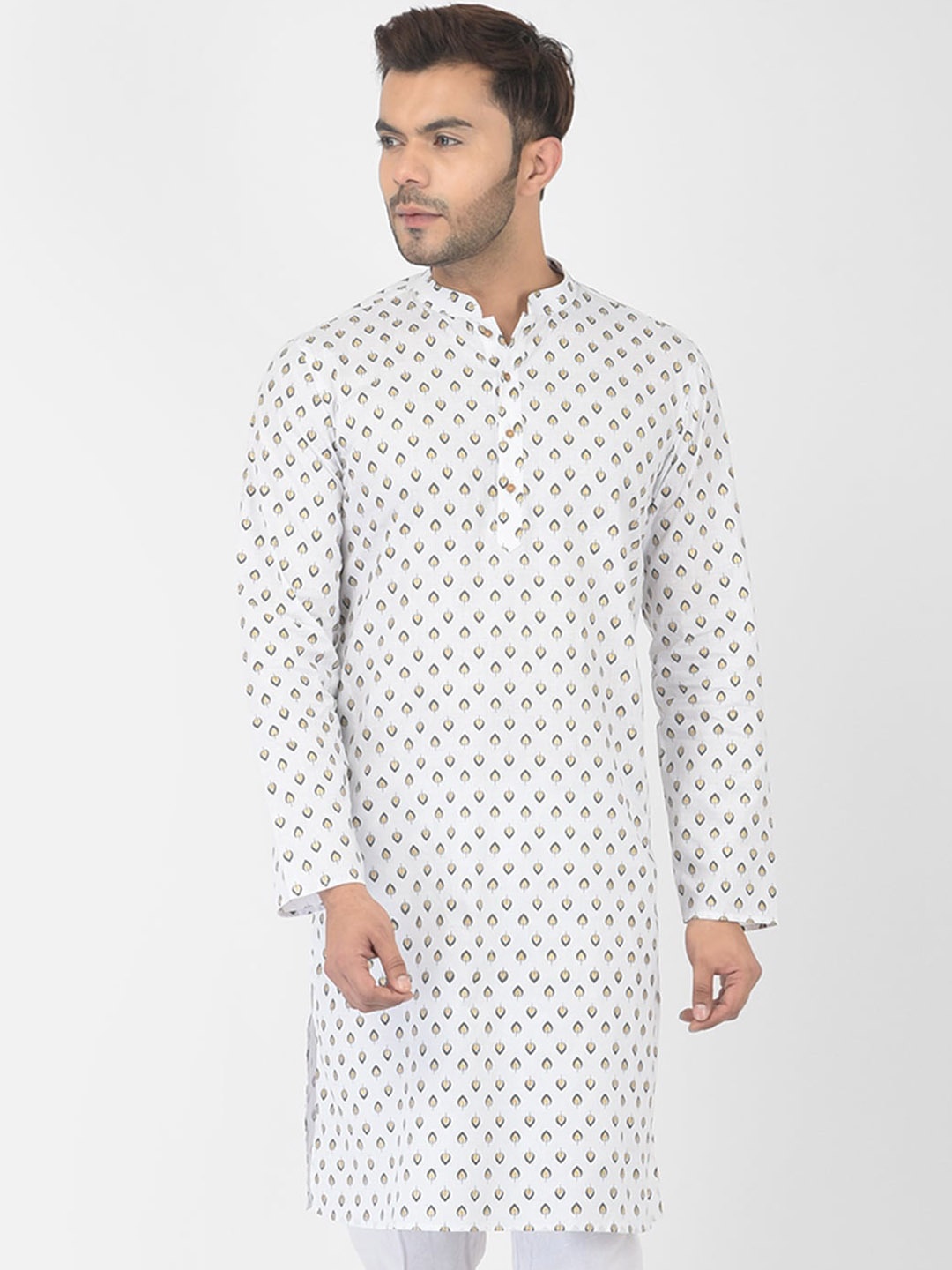 

DEYANN Men White Geometric Printed Kurta