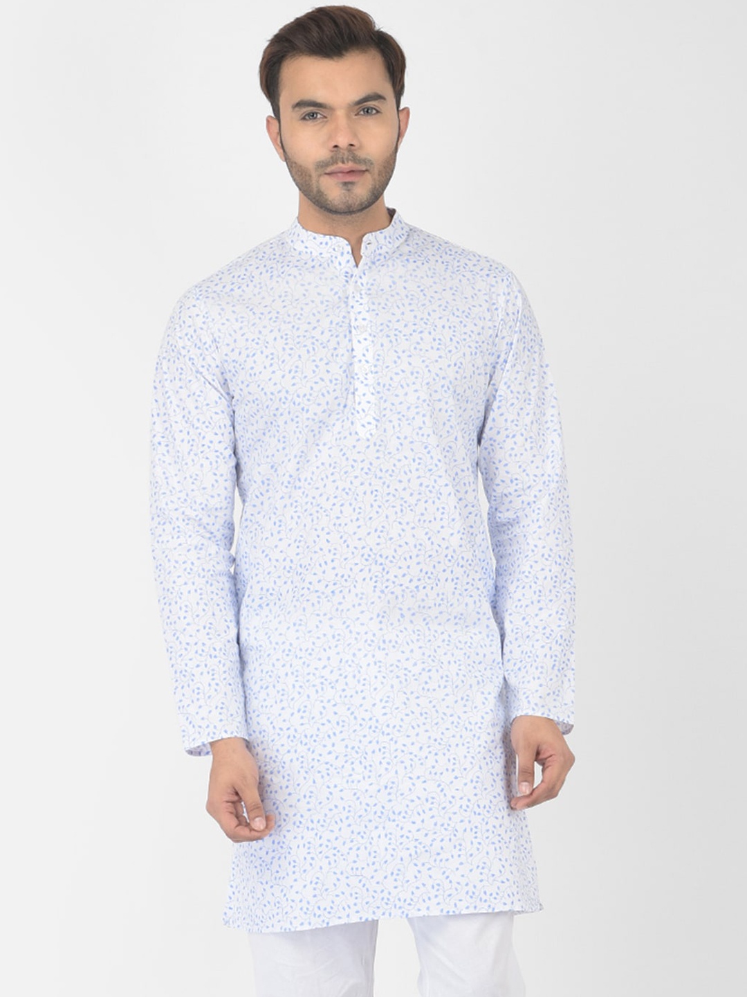 

DEYANN Men White Floral Printed Kurta