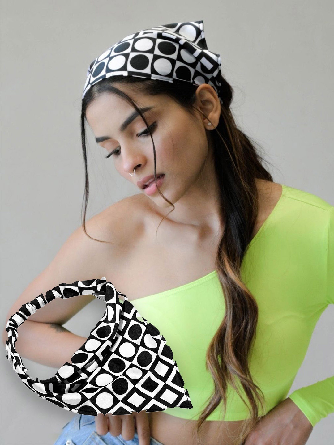 

HAIR DRAMA CO. Women Black & White Geometric Printed Headband