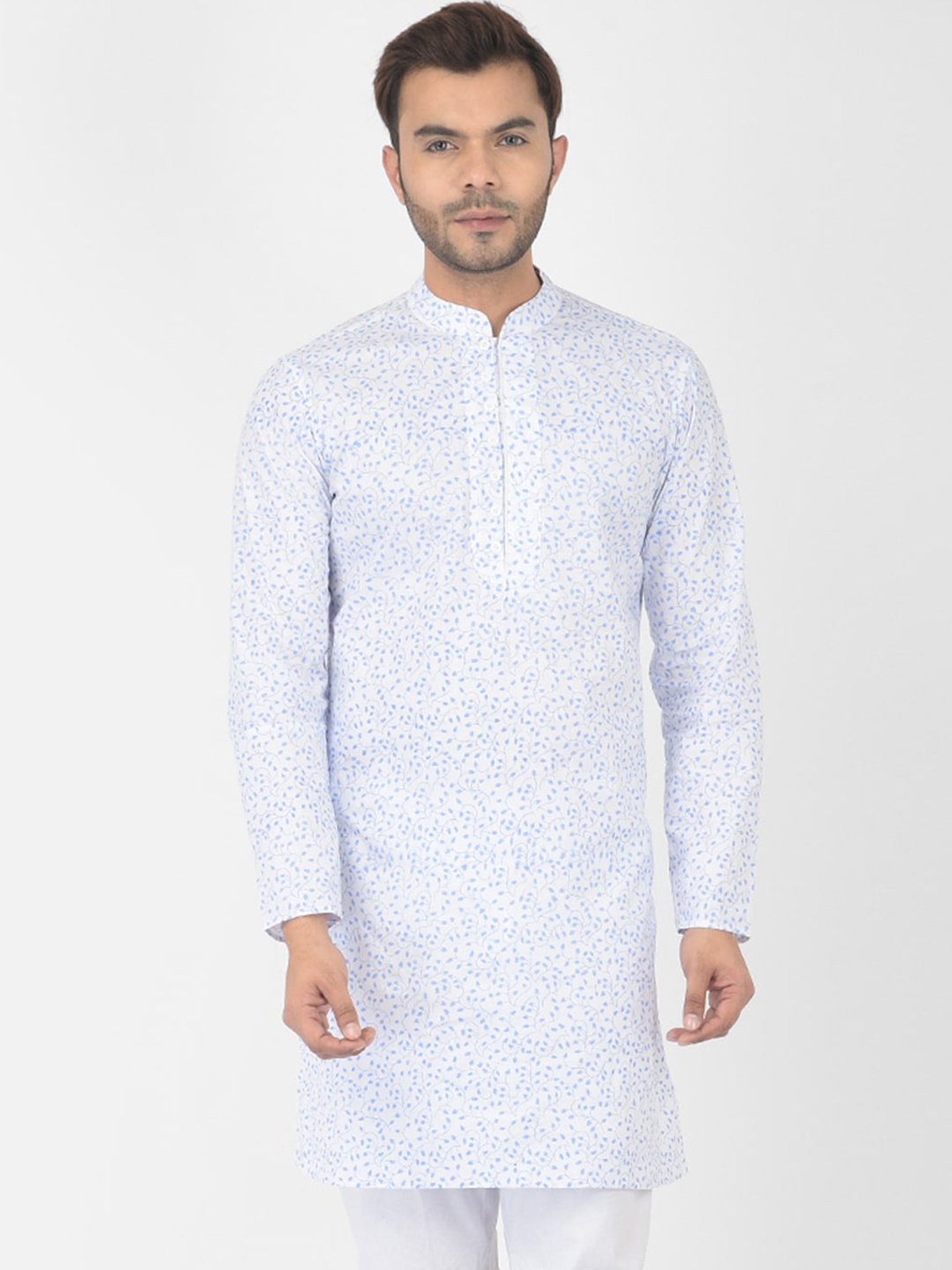 

DEYANN Men White Floral Printed Kurta