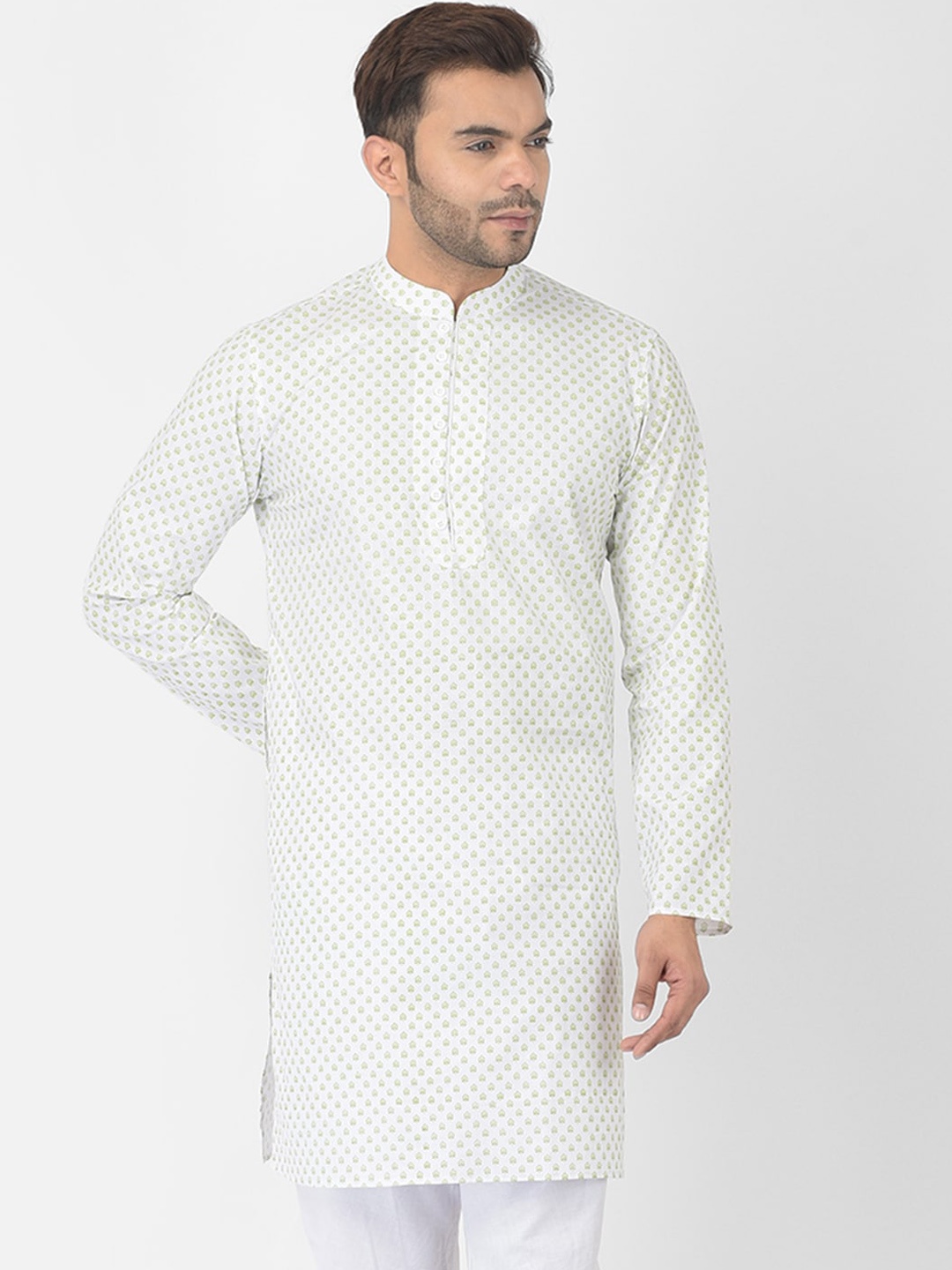 

DEYANN Men White Ethnic Motifs Printed Flared Sleeves Kurta
