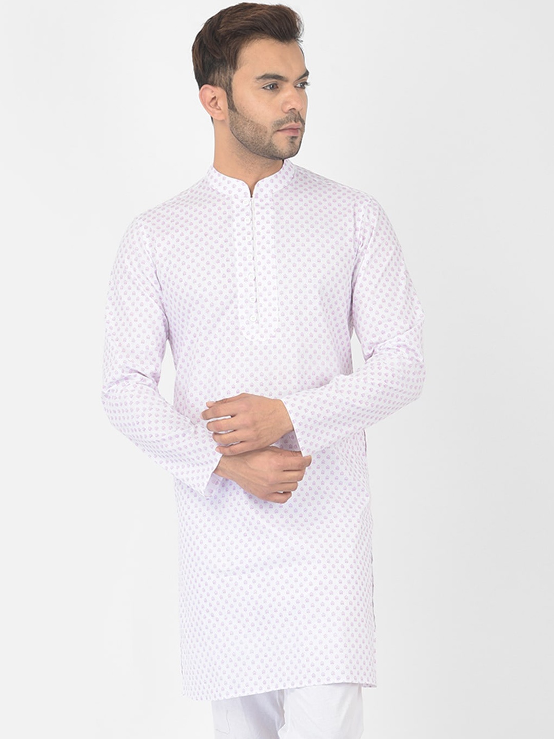 

DEYANN Men White Geometric Printed Thread Work Kurta