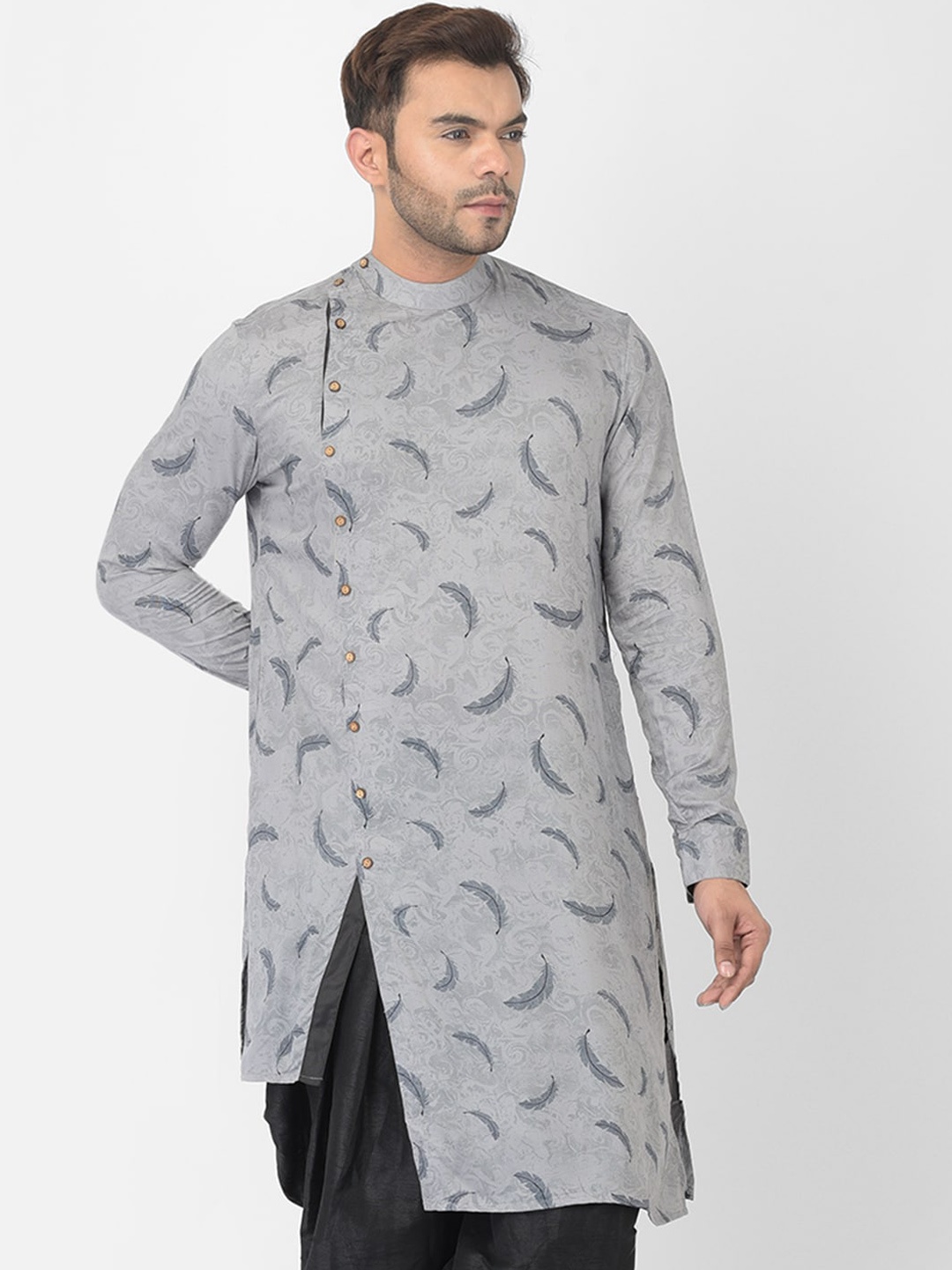 

DEYANN Men Grey Floral Printed Kurta