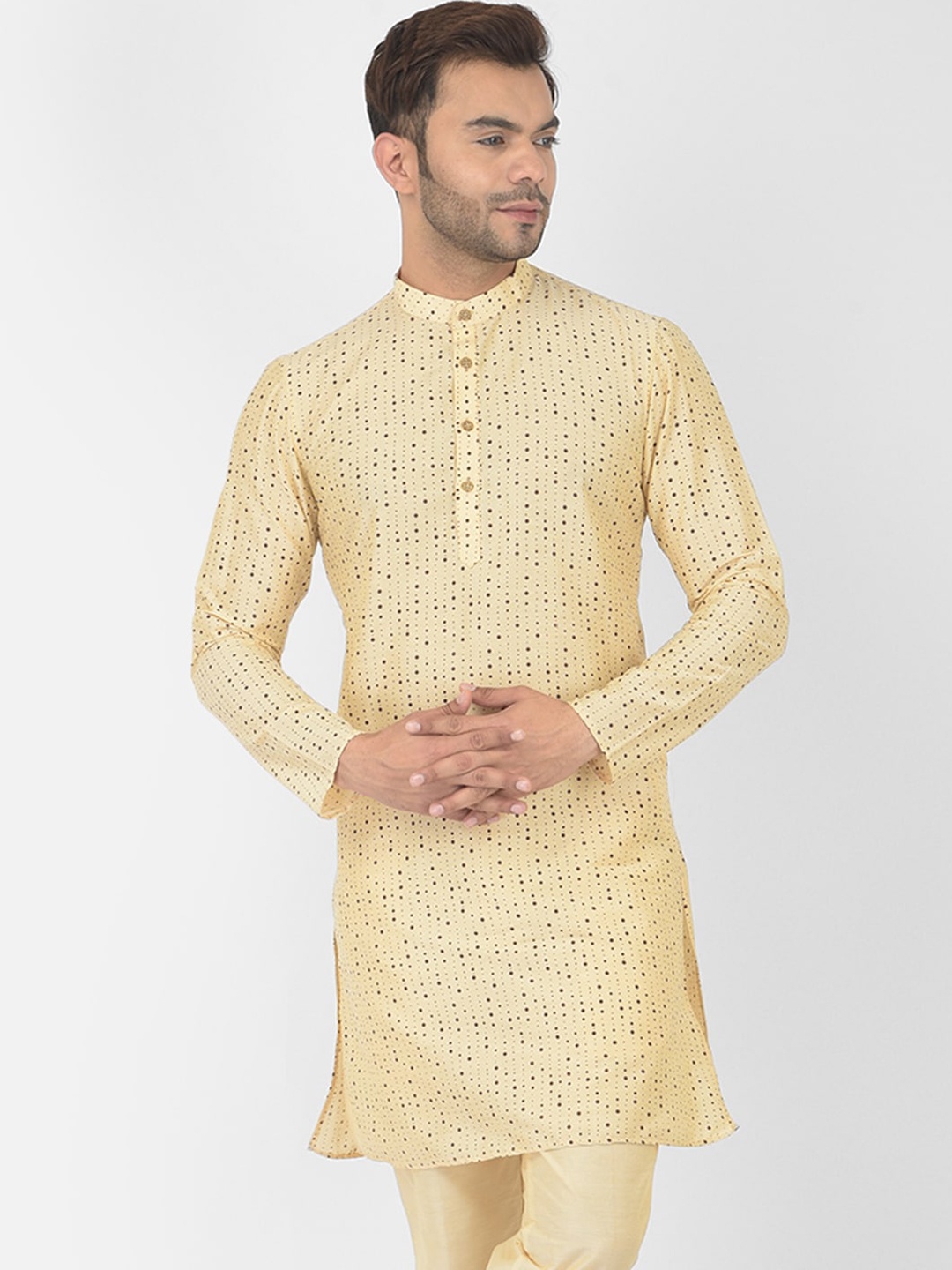 

DEYANN Men Cream-Coloured Geometric Kurta