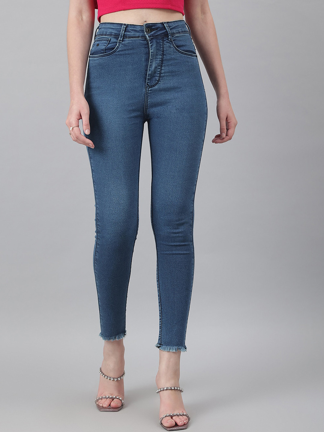 

Code 61 Women Blue Skinny Fit High-Rise Light Fade Stretchable Jeans