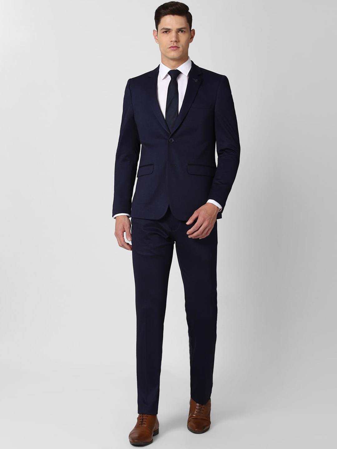 

Van Heusen Men Navy Blue Self-Design Single-Breasted Slim-Fit Two-Piece Suit