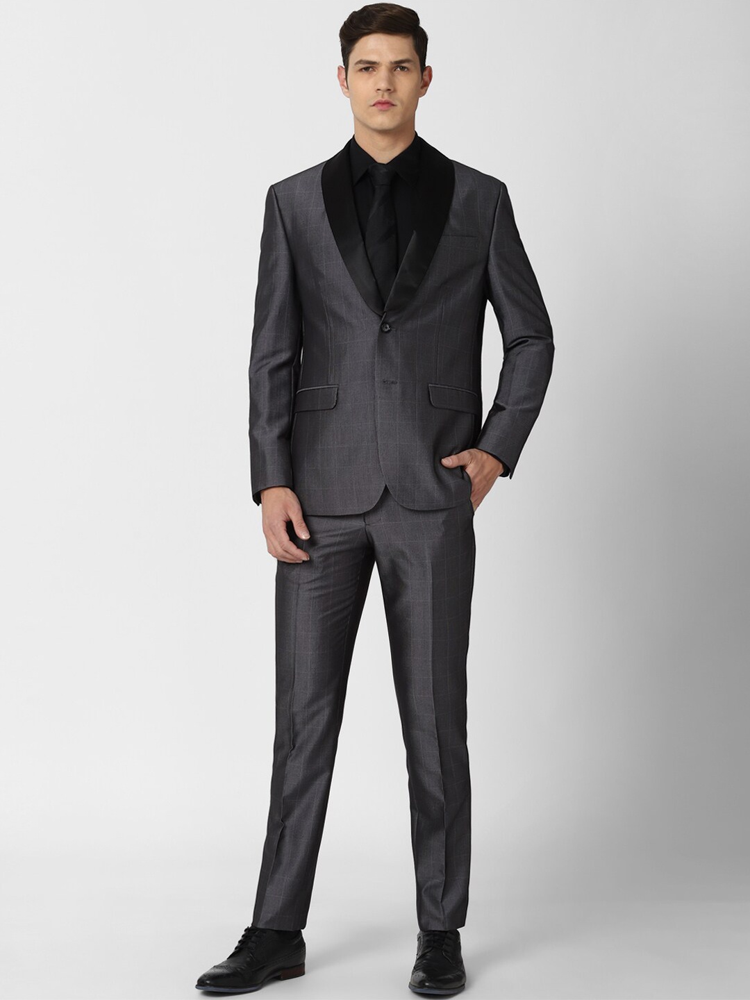 

Van Heusen Men Grey Checked Slim Fit Single-Breasted 2 Piece Formal Suit