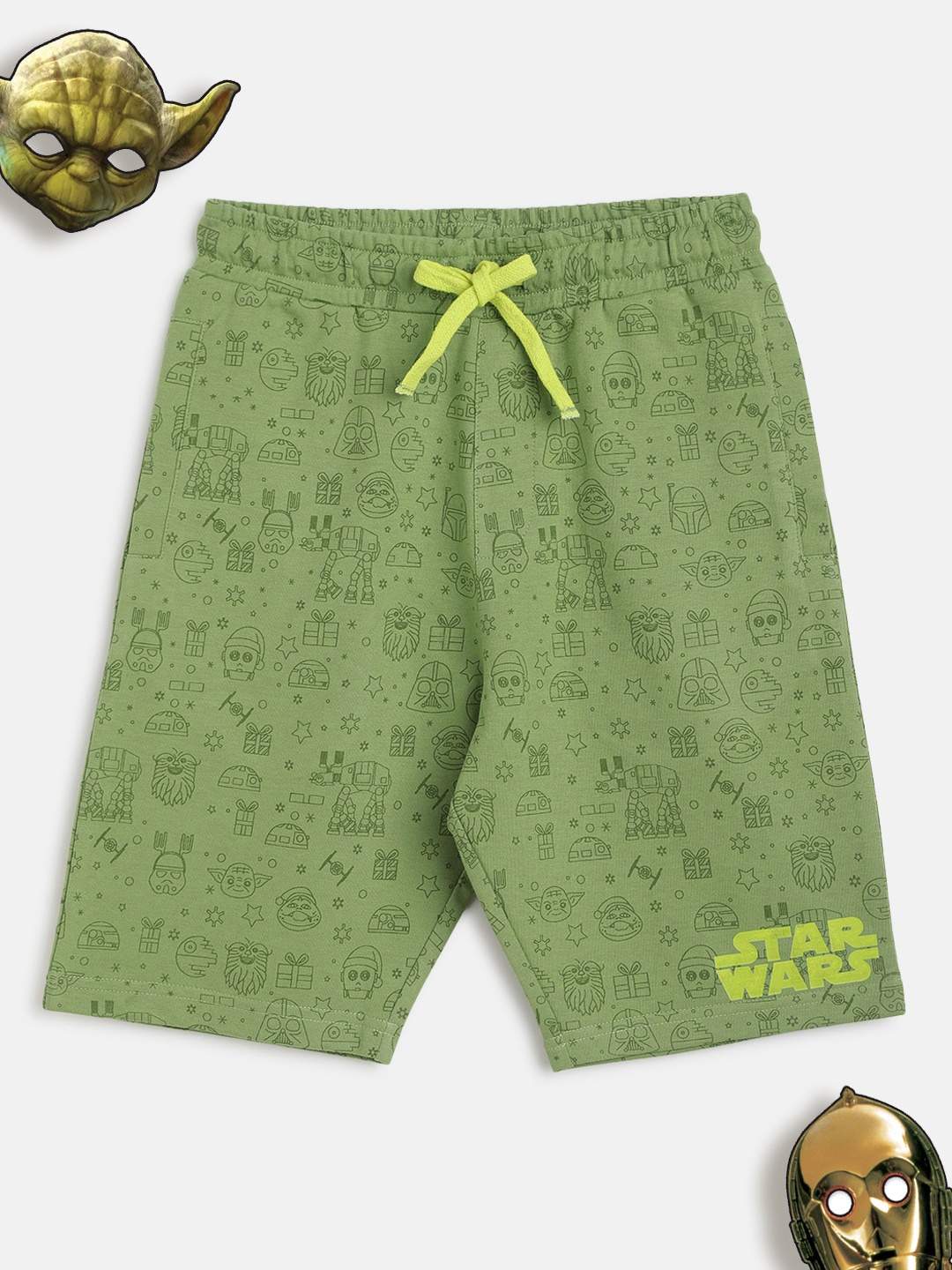 

Lil Tomatoes Boys Green Printed Star Wars Pure Cotton Outdoor Shorts