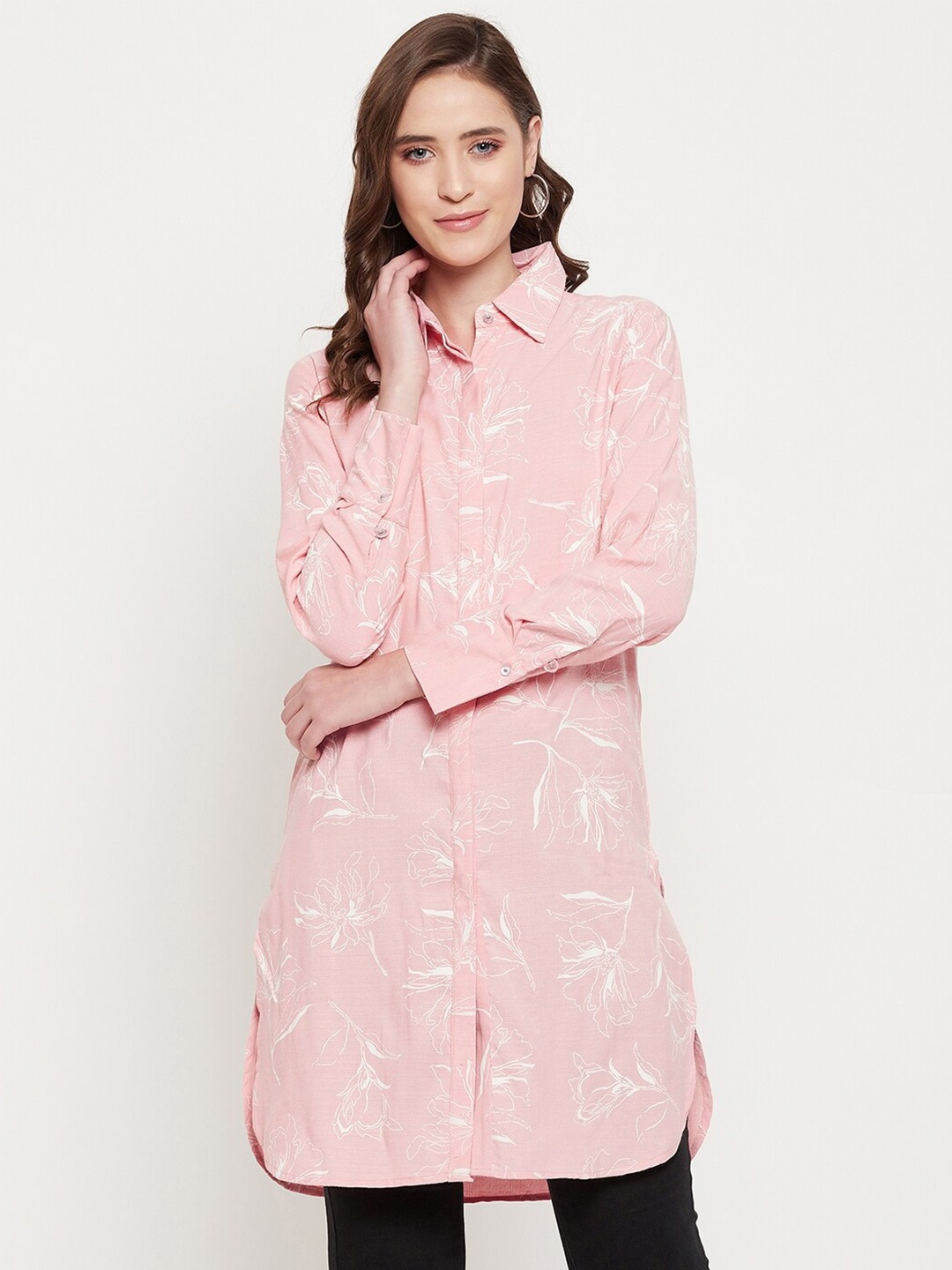 

Madame Women Peach-Coloured Floral Printed Casual Shirt