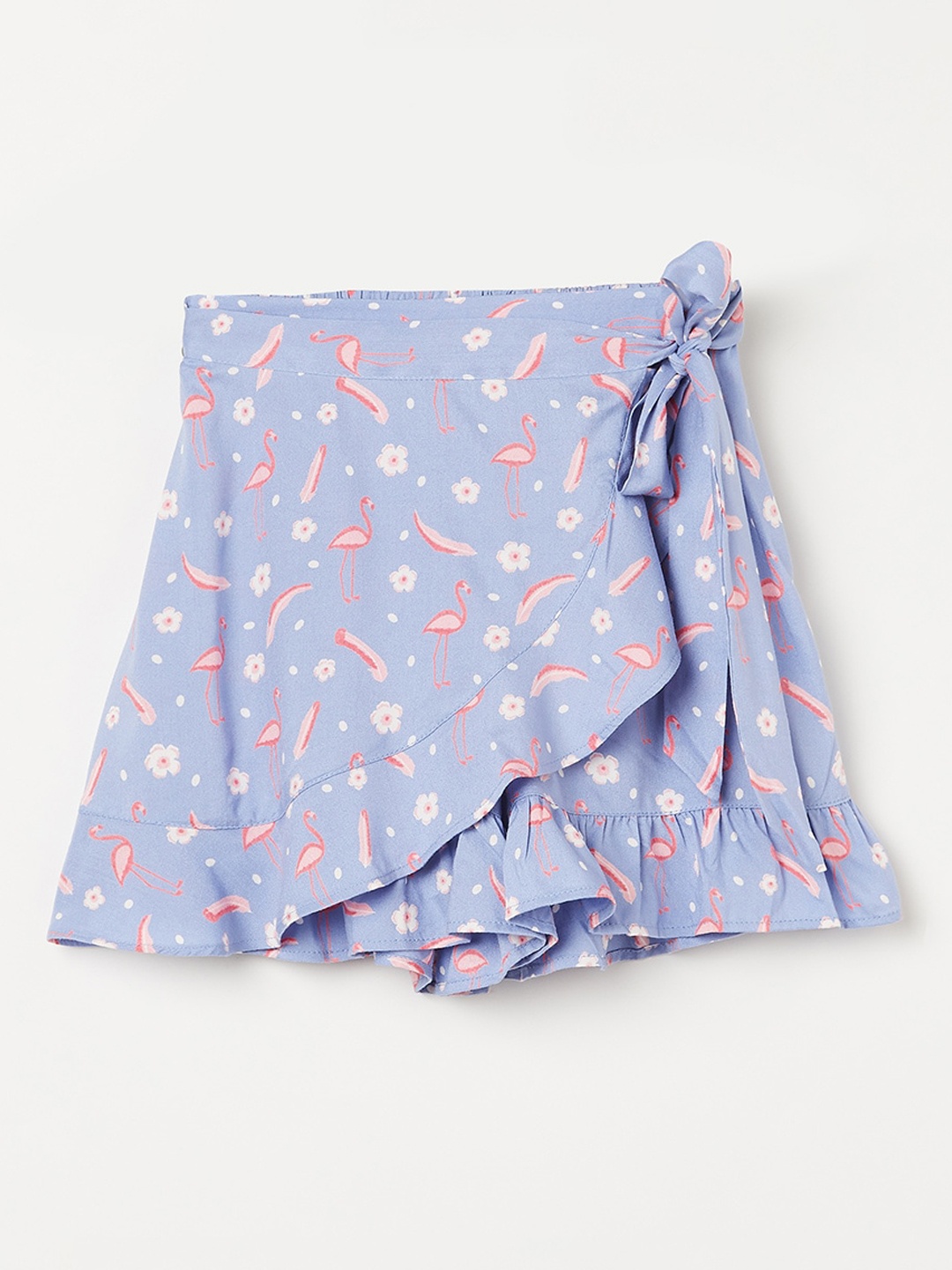 

Bossini Girls Blue & White Printed Wrap Above-Knee Length Skirt