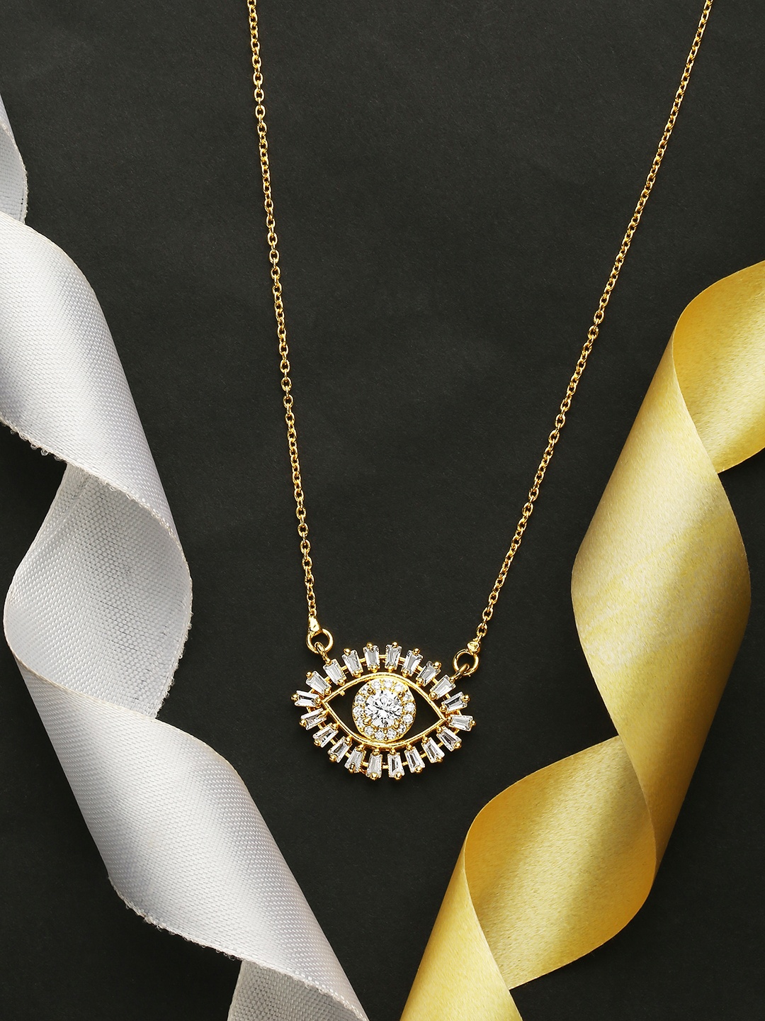 

HOT AND BOLD Gold-Toned & White Gold-Plated Evil Eye Pendant Charm Necklace