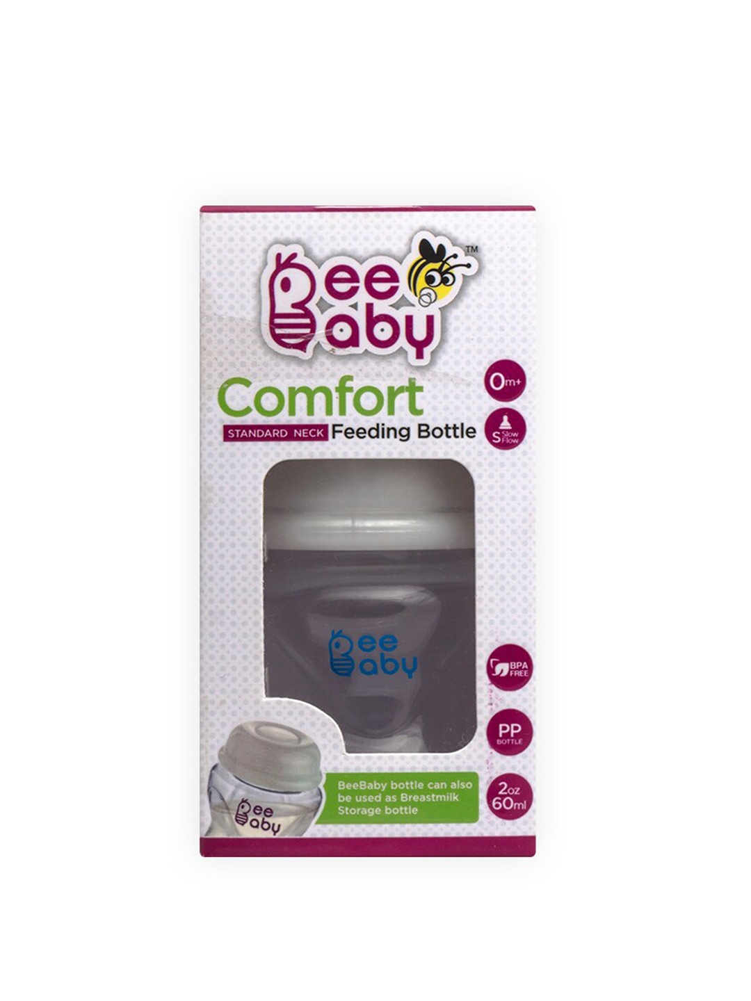 

Beebaby Blue Slim Neck Feeding Bottle with Anti-Colic Silicone Nipple - 60 ml