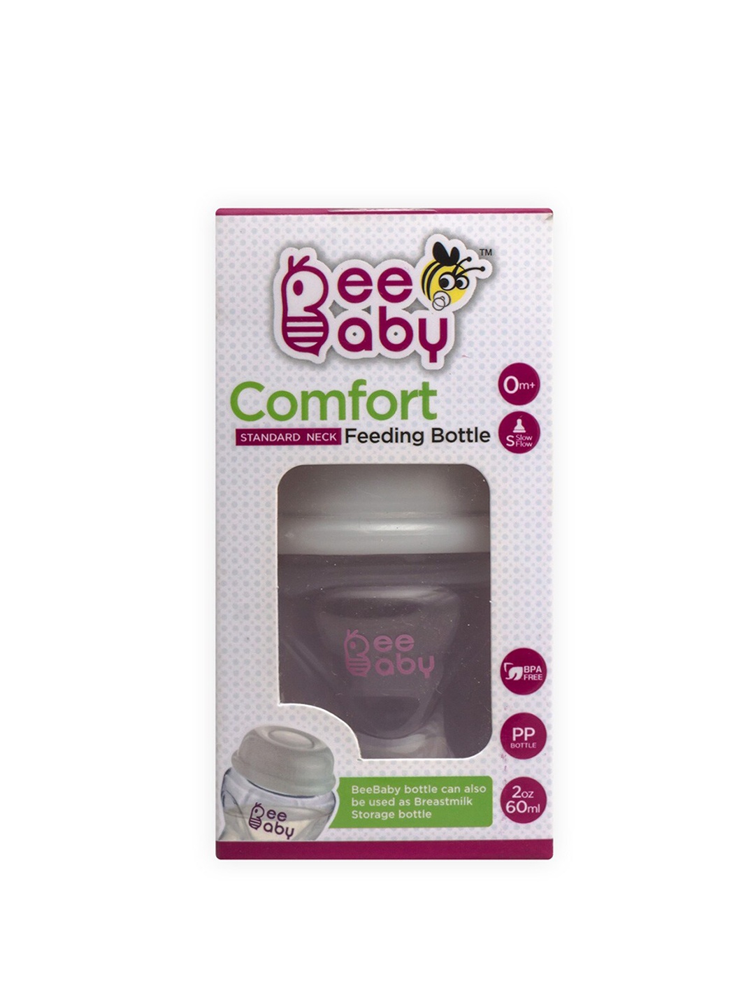 

Beebaby Pink Slim Neck Feeding Bottle with Anti-Colic Silicone Nipple - 60 ml