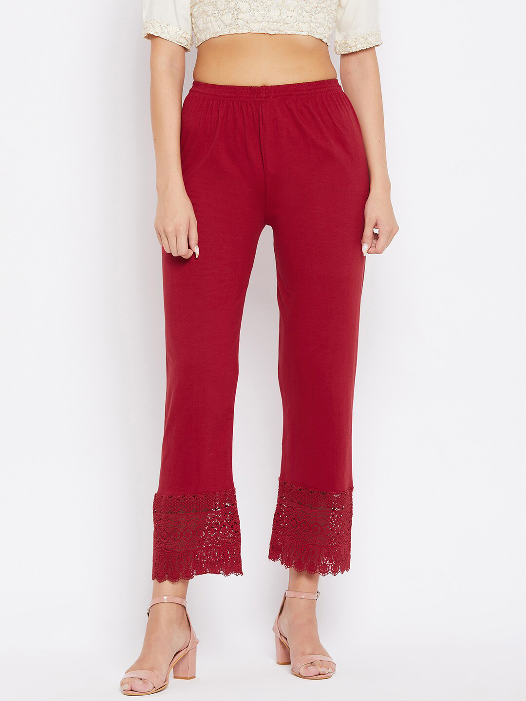 

Clora Creation Women Maroon Hem Design Knitted Palazzos