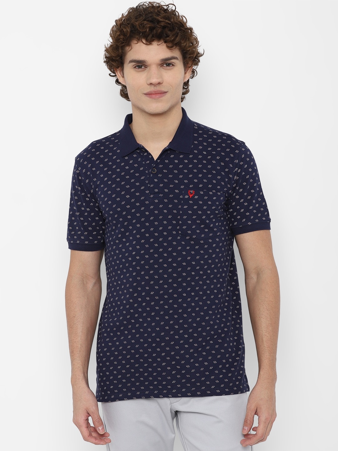 

Allen Solly Men Navy Blue Printed Polo Collar T-shirt