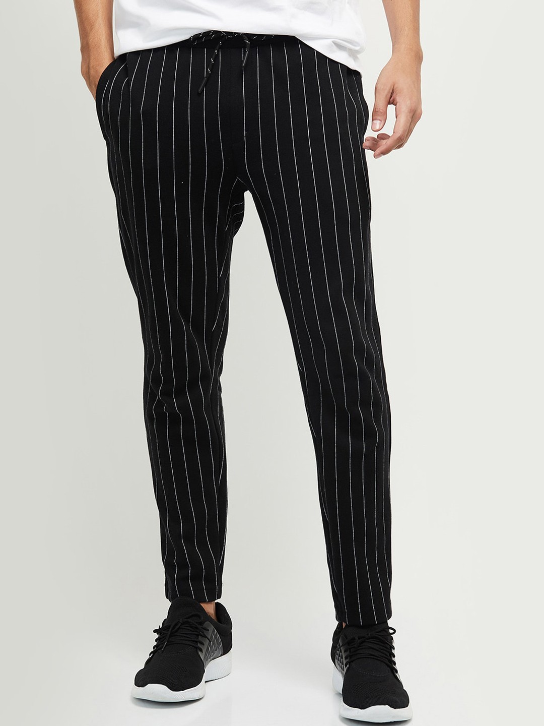 

max Men Black Striped Cotton Track Pants