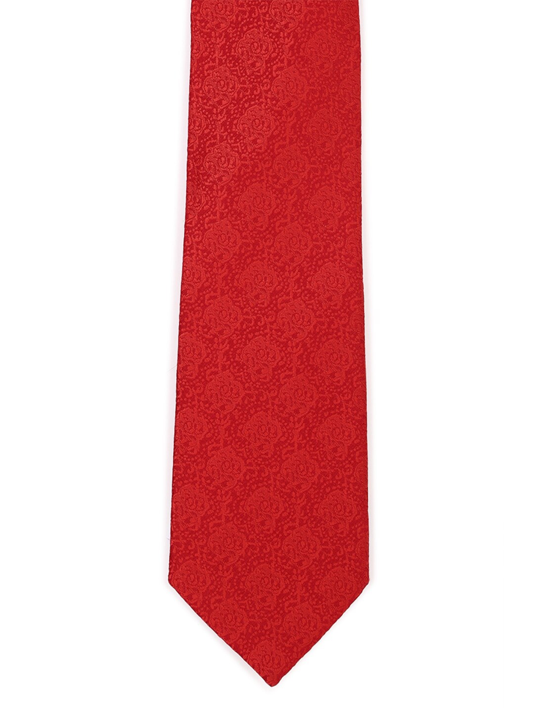 

Peter England Men Red Woven Design Broad Tie