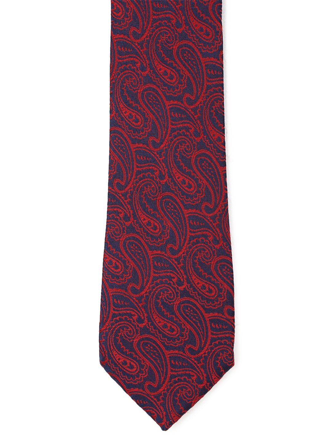 

Peter England Men Red & Navy Blue Paisley Woven Design Broad Tie