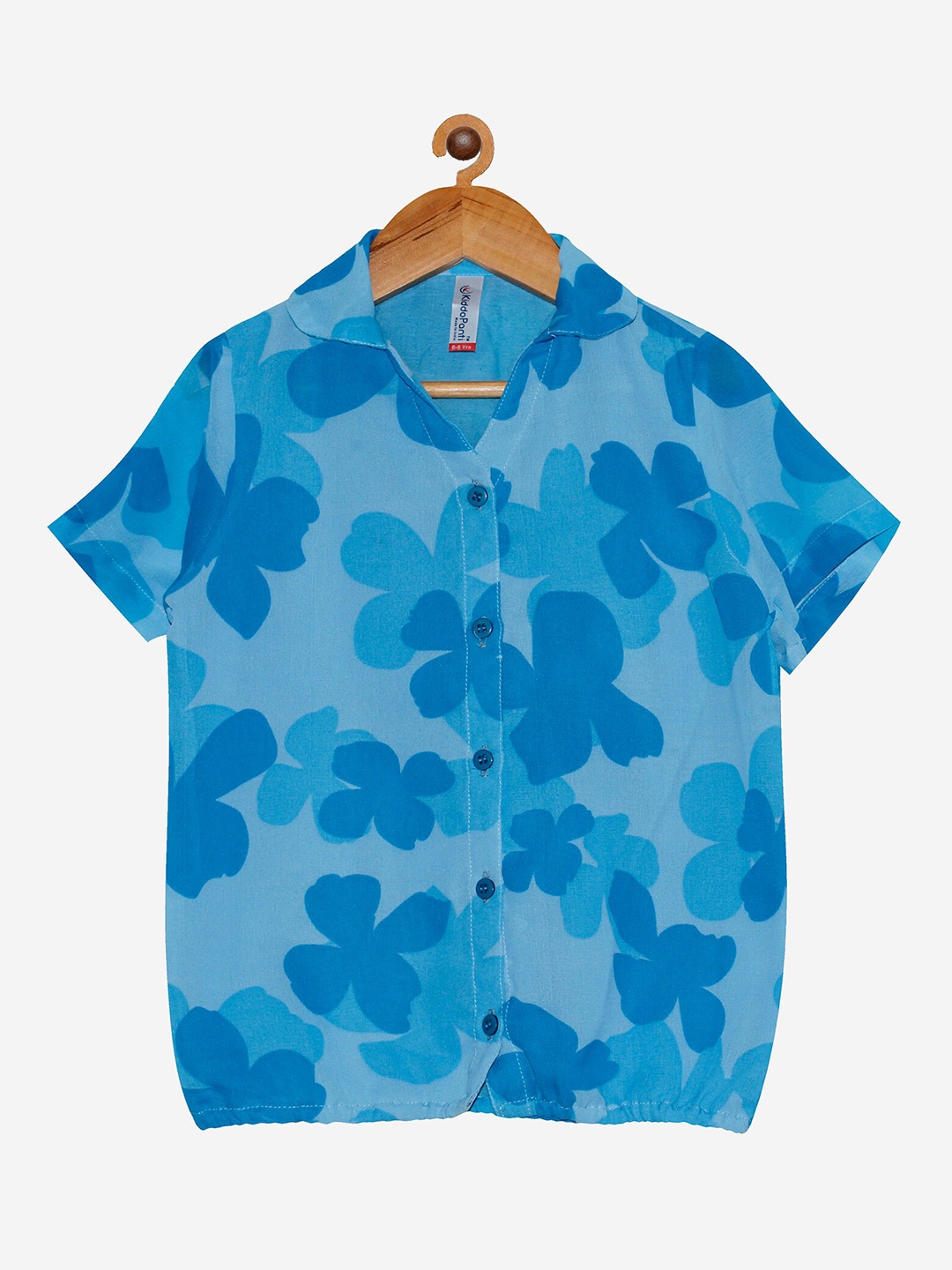 

KiddoPanti Blue Floral Print Georgette Shirt Style Top