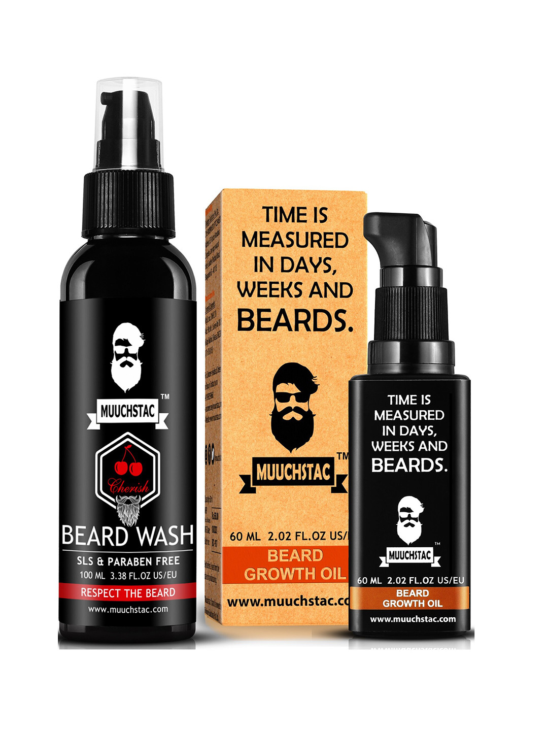 

MUUCHSTAC Set of Beard Wash 100 ml & Beard Growth Oil 60 ml, Black