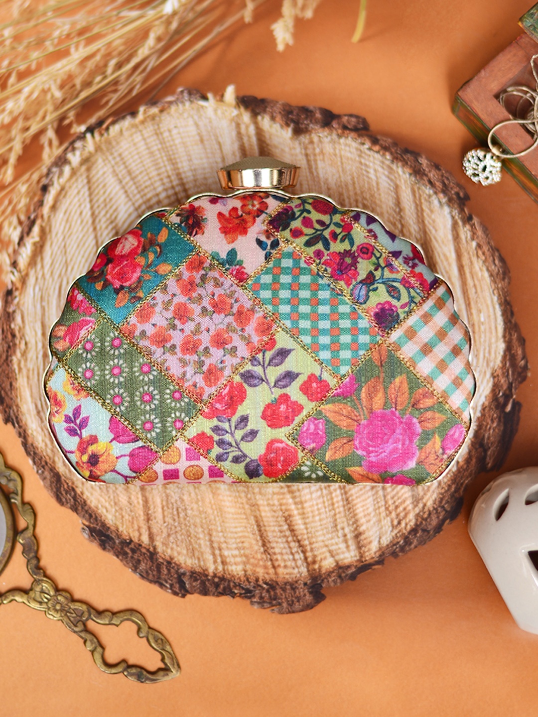 

ARTKLIM Multicoloured Printed Embroidered Box Clutch, Multi