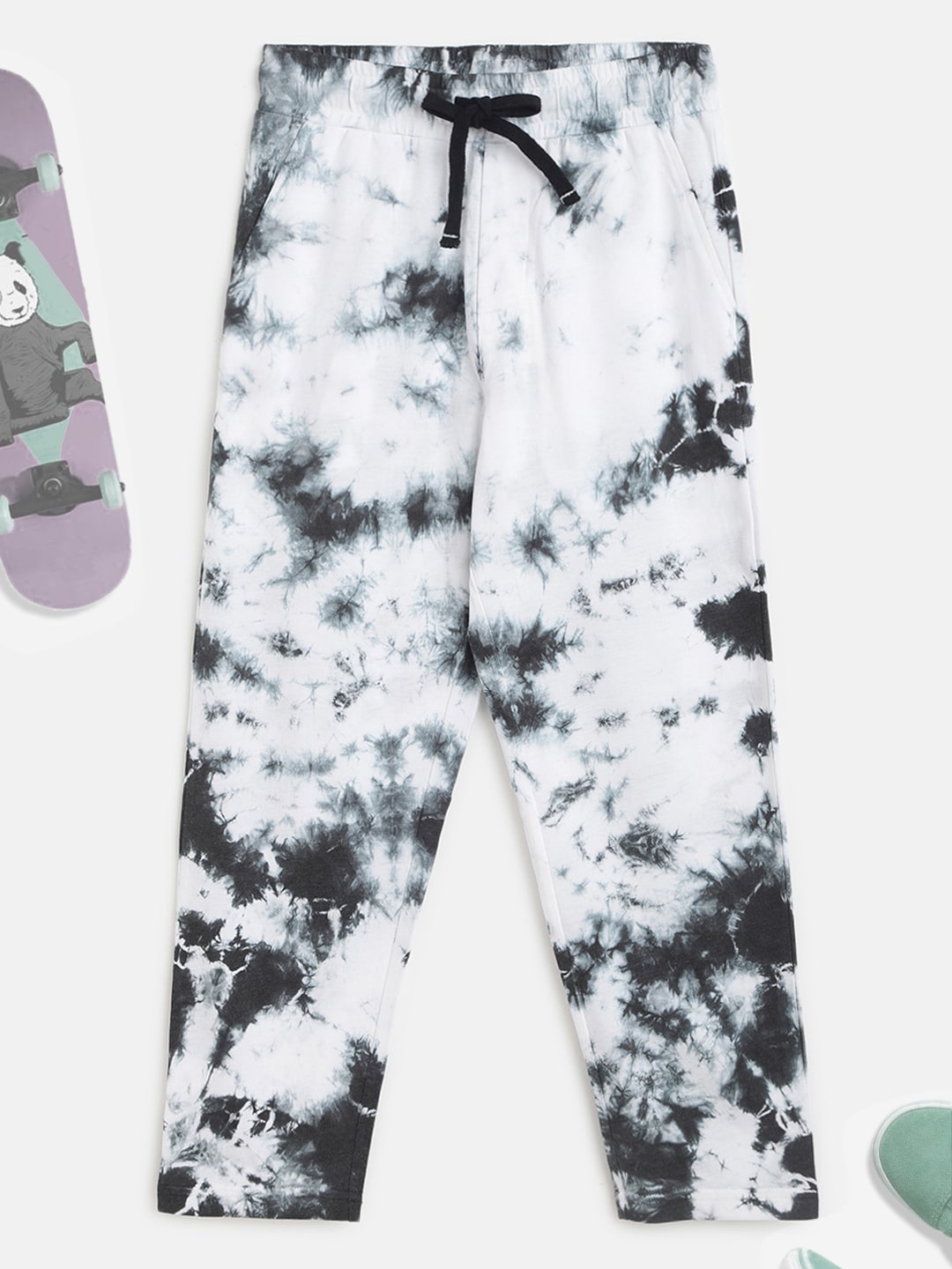 

Lil Tomatoes Boys White and Green Tie Dye Printed Track Pants