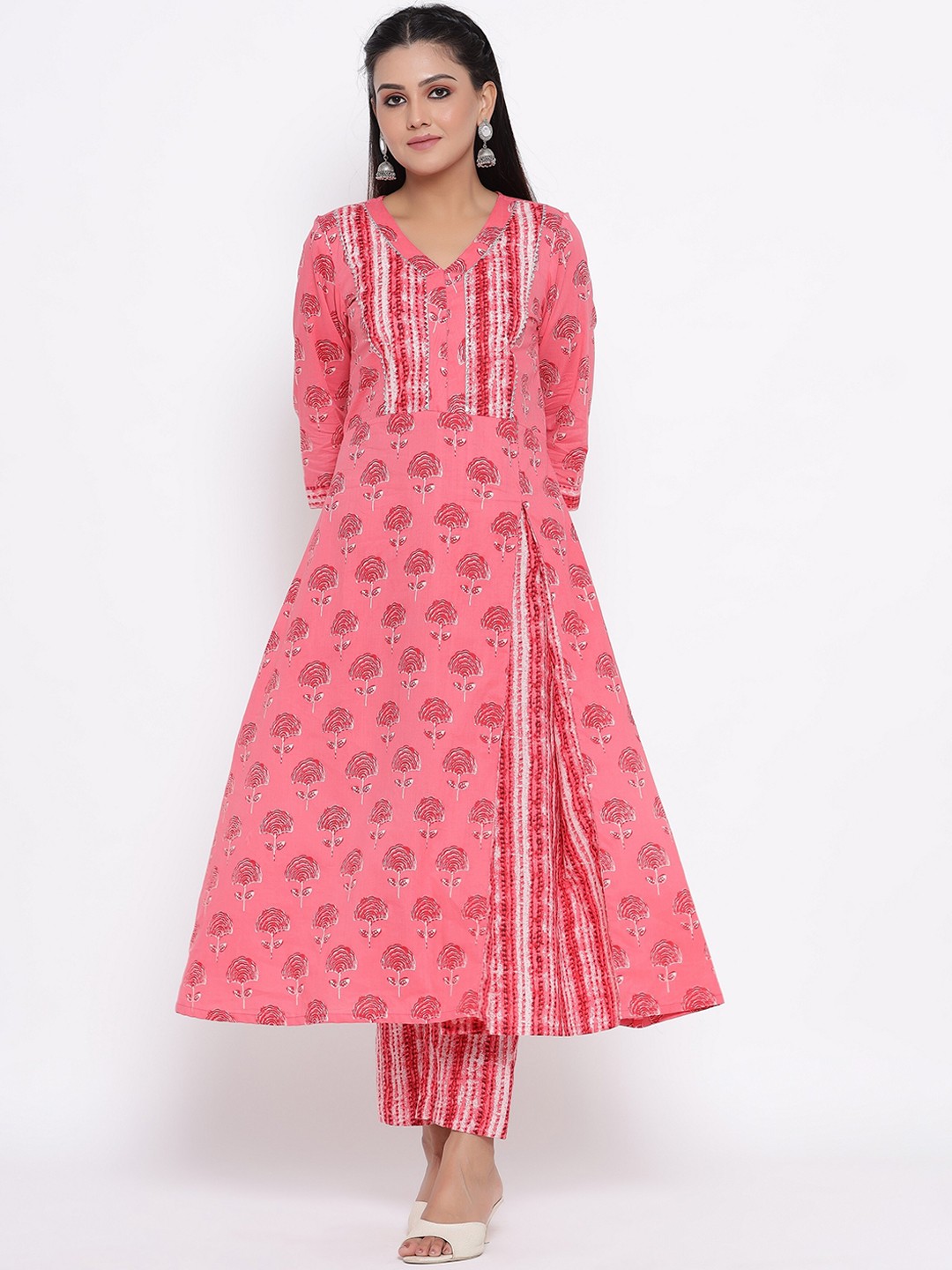 

DURVI Women Pink Ethnic Motifs Printed Pure Cotton Kurta with Palazzos