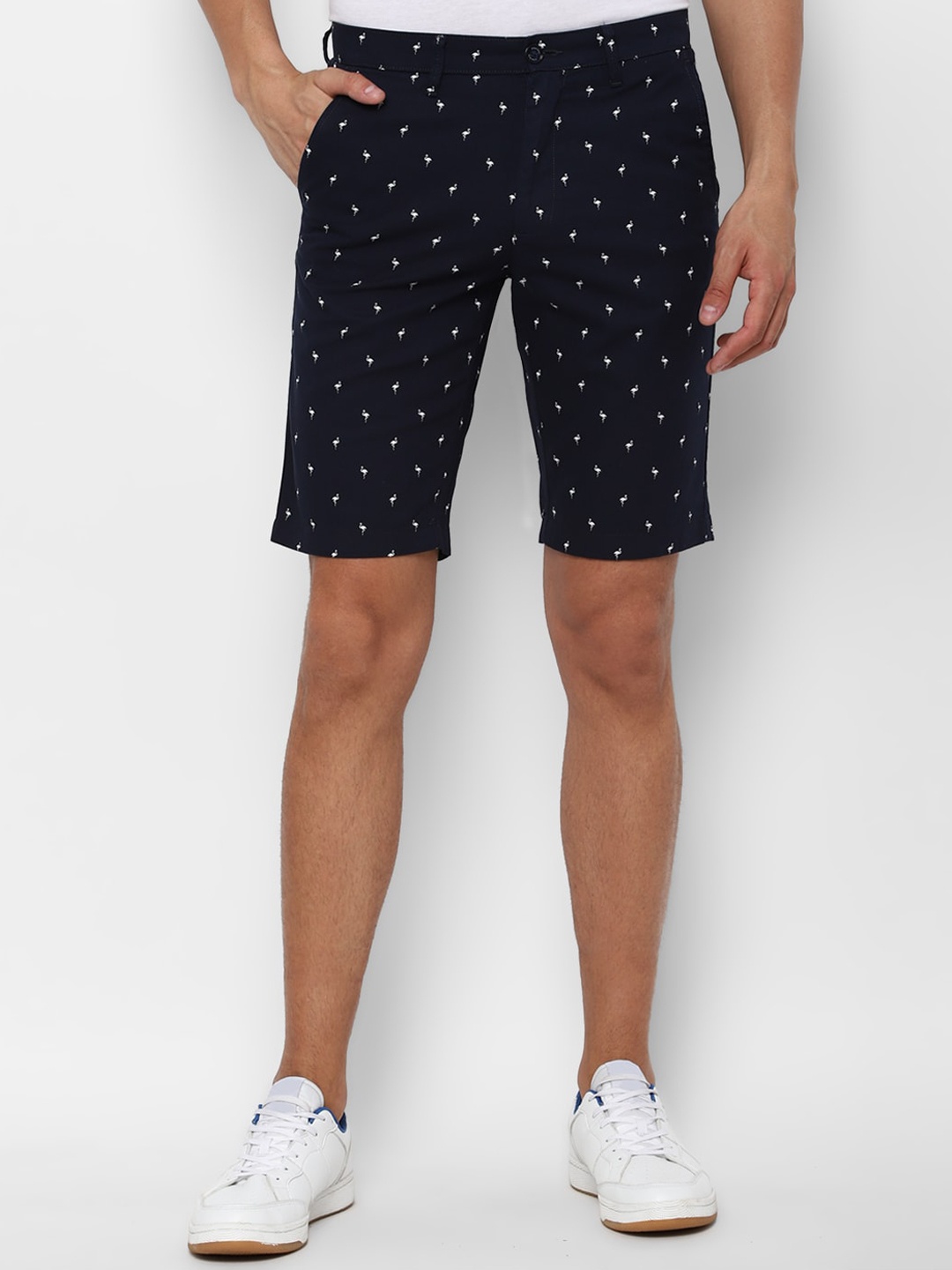 

Allen Solly Men Navy Blue Conversational Printed Pure Cotton Slim Fit Shorts