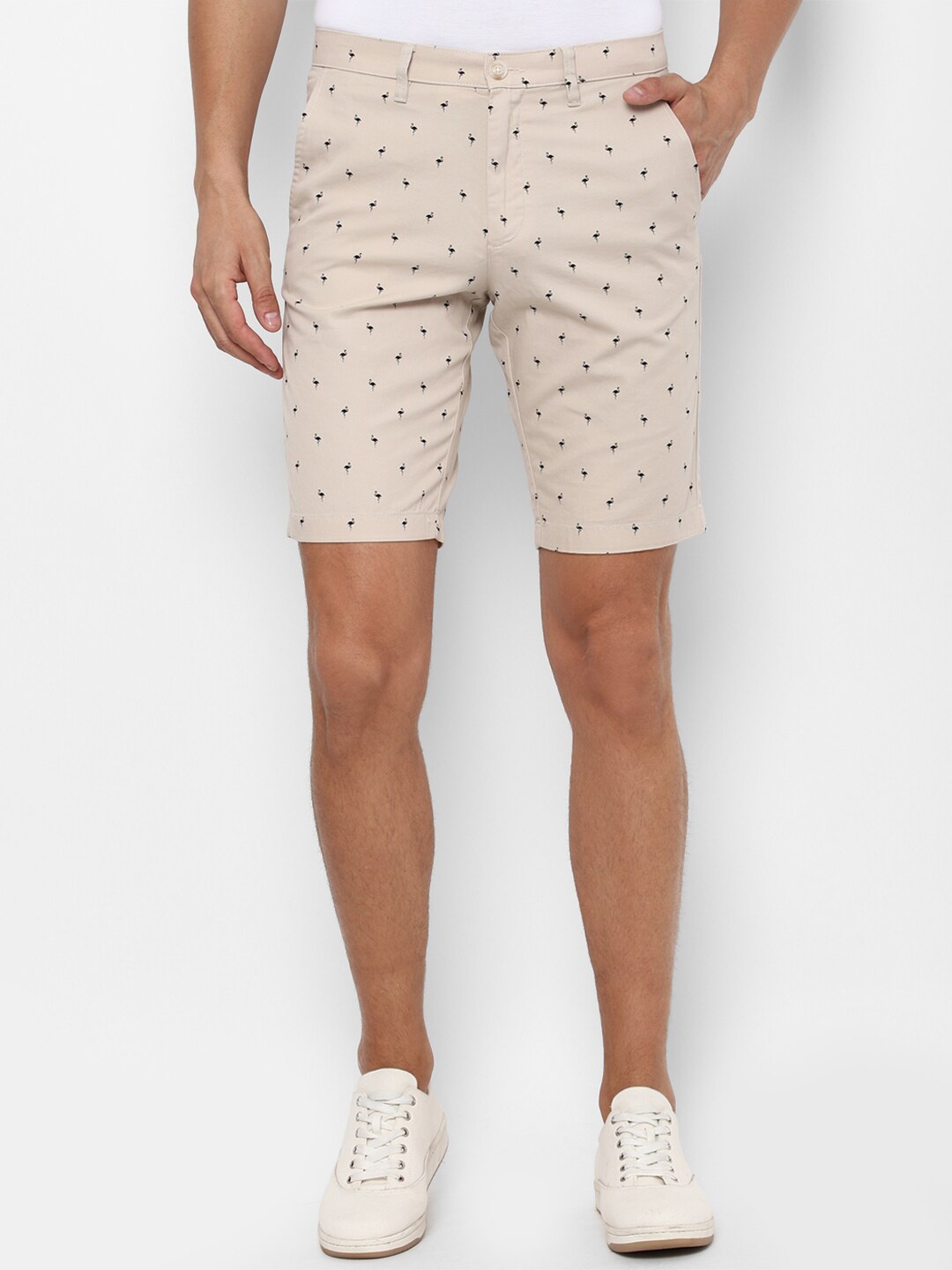 

Allen Solly Men Cream-Coloured Printed Pure Cotton Slim Fit Shorts