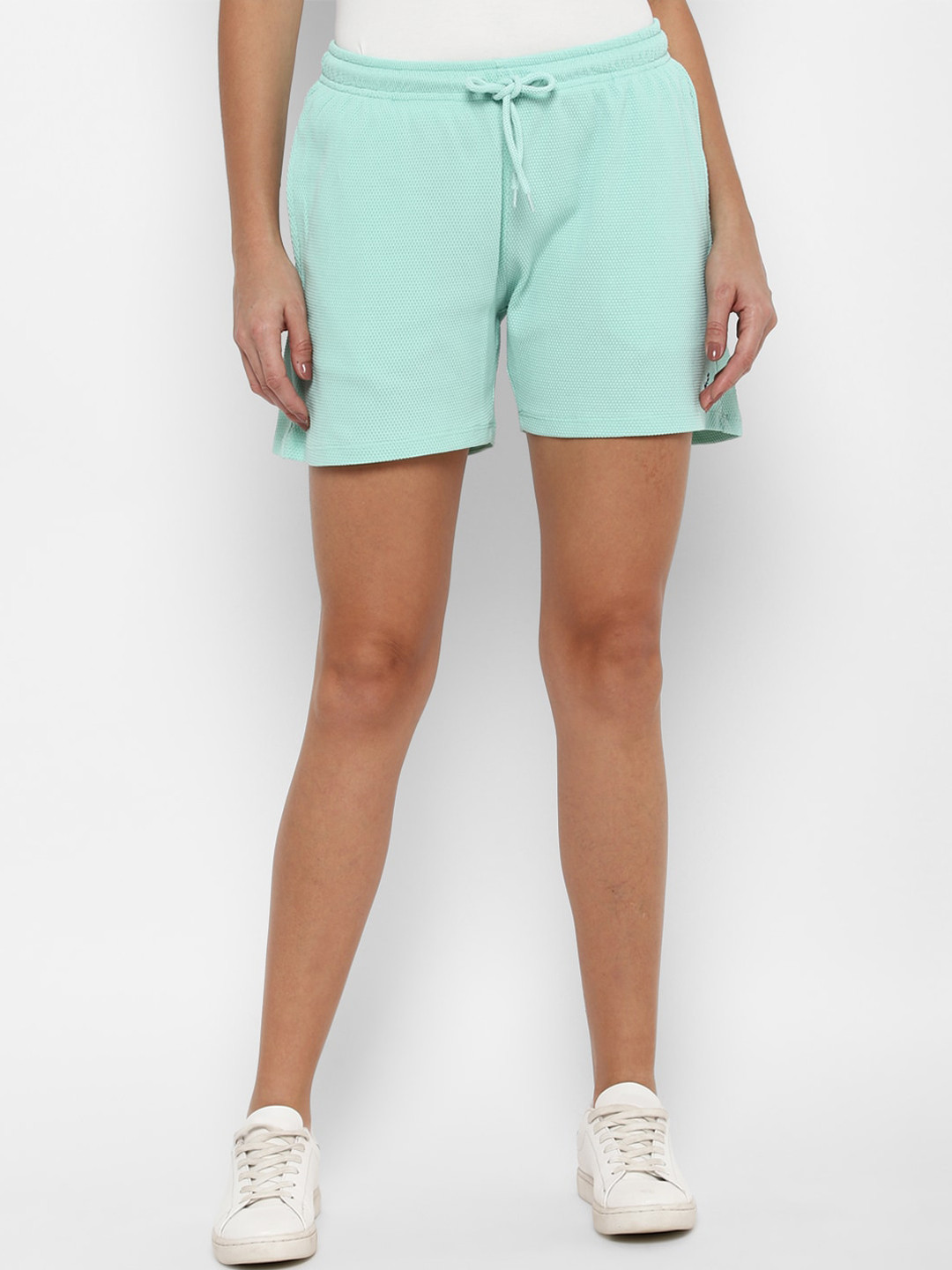 

Allen Solly Woman Women Sea Green Solid Cotton Shorts
