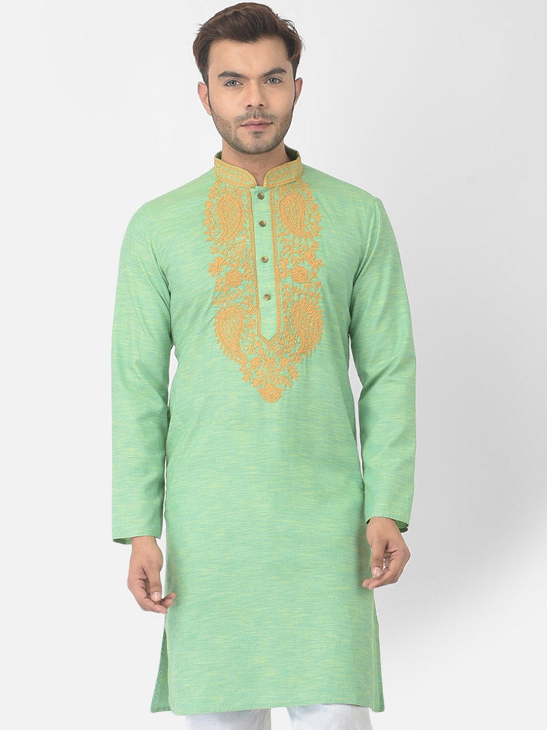

DEYANN Men Green Thread Work Kurta