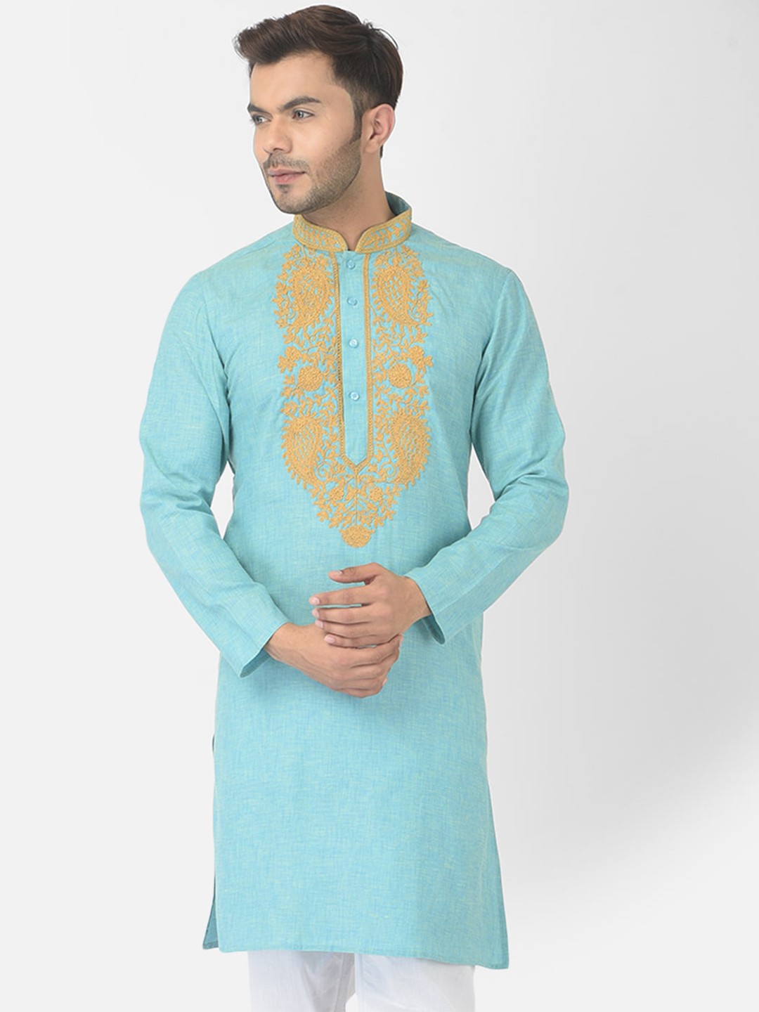 

DEYANN Men Blue Ethnic Motifs Embroidered Thread Work Kurta