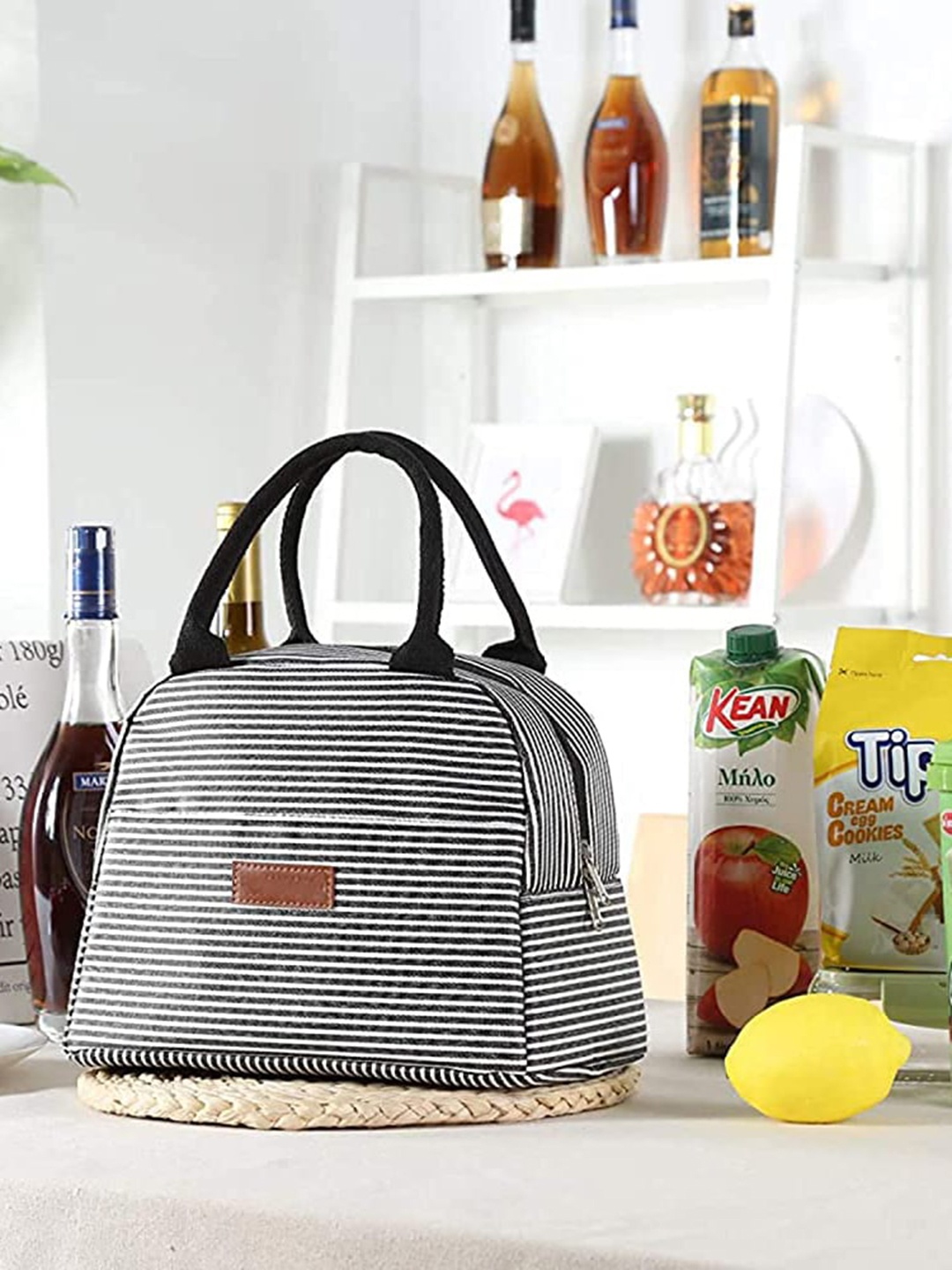 

House of Quirk Black & White Striped Insulated Reusable Lunch Bag