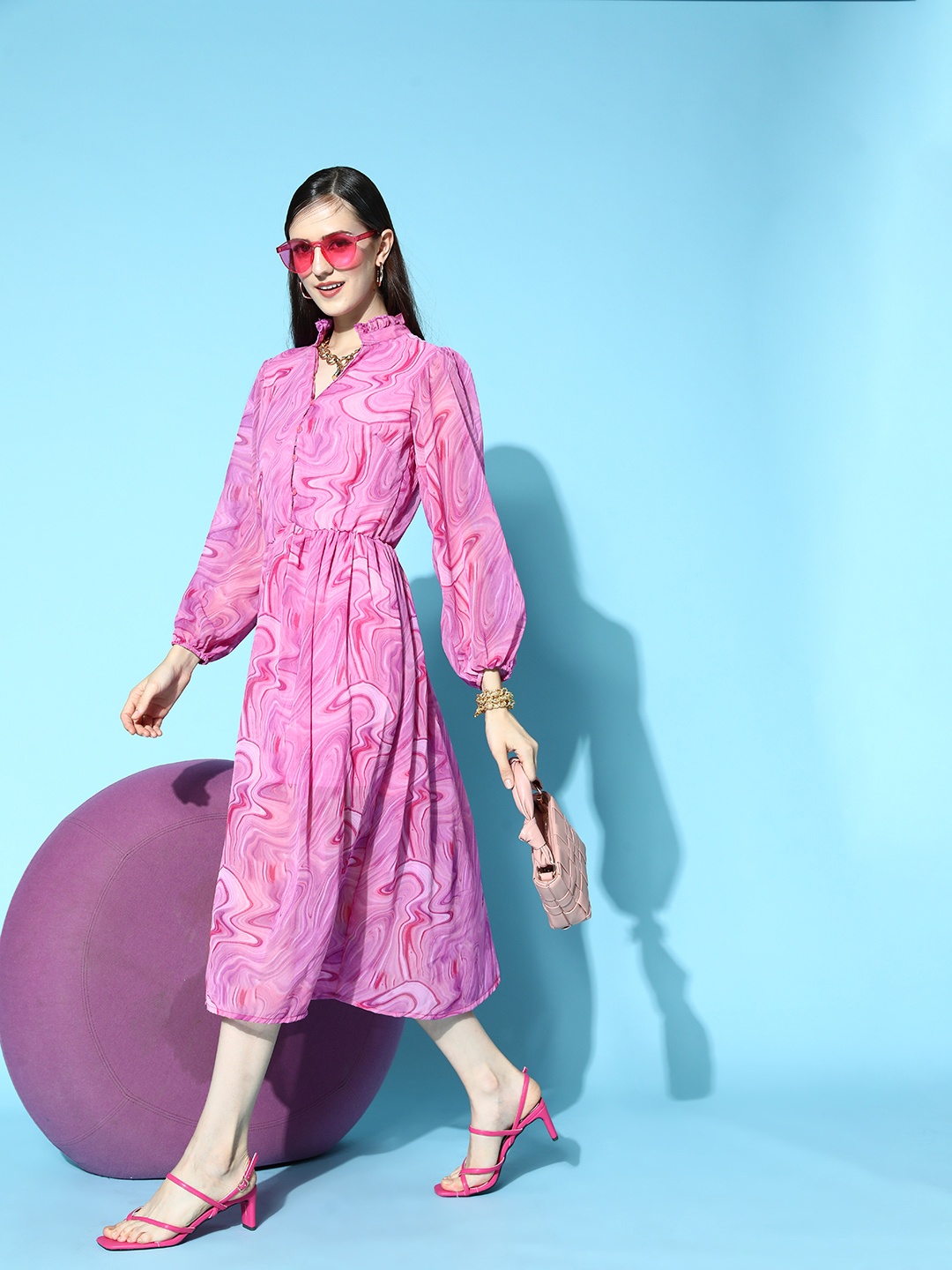 

plusS Women Pretty Pink Abstract Digital Warping Dress
