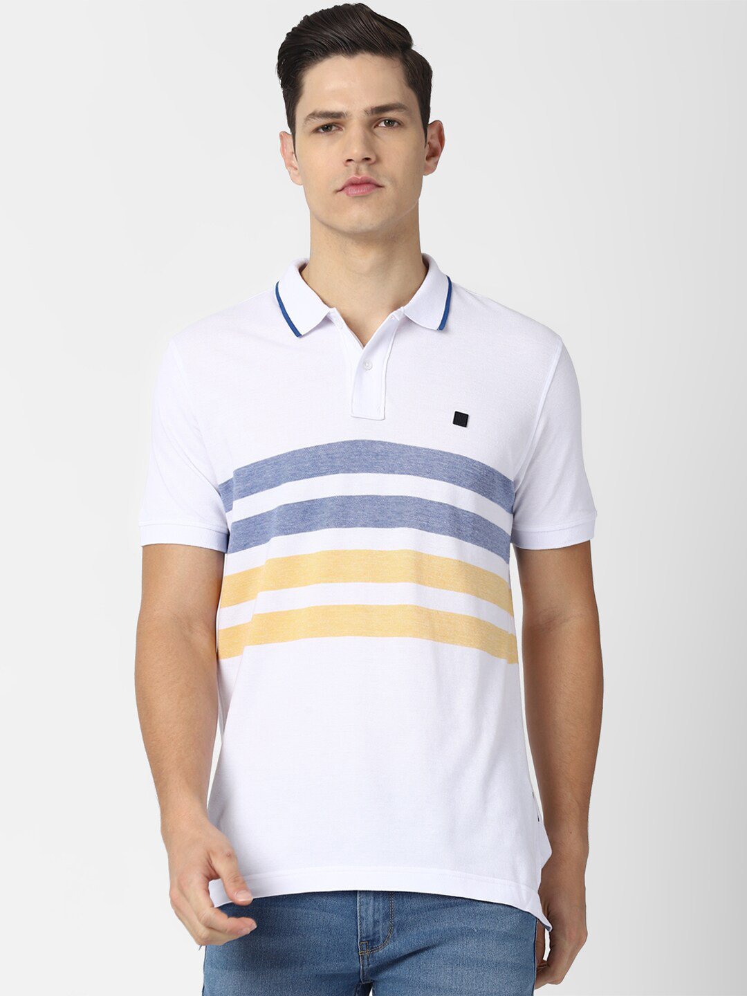 

Van Heusen Sport Men White Striped Polo Collar T-shirt