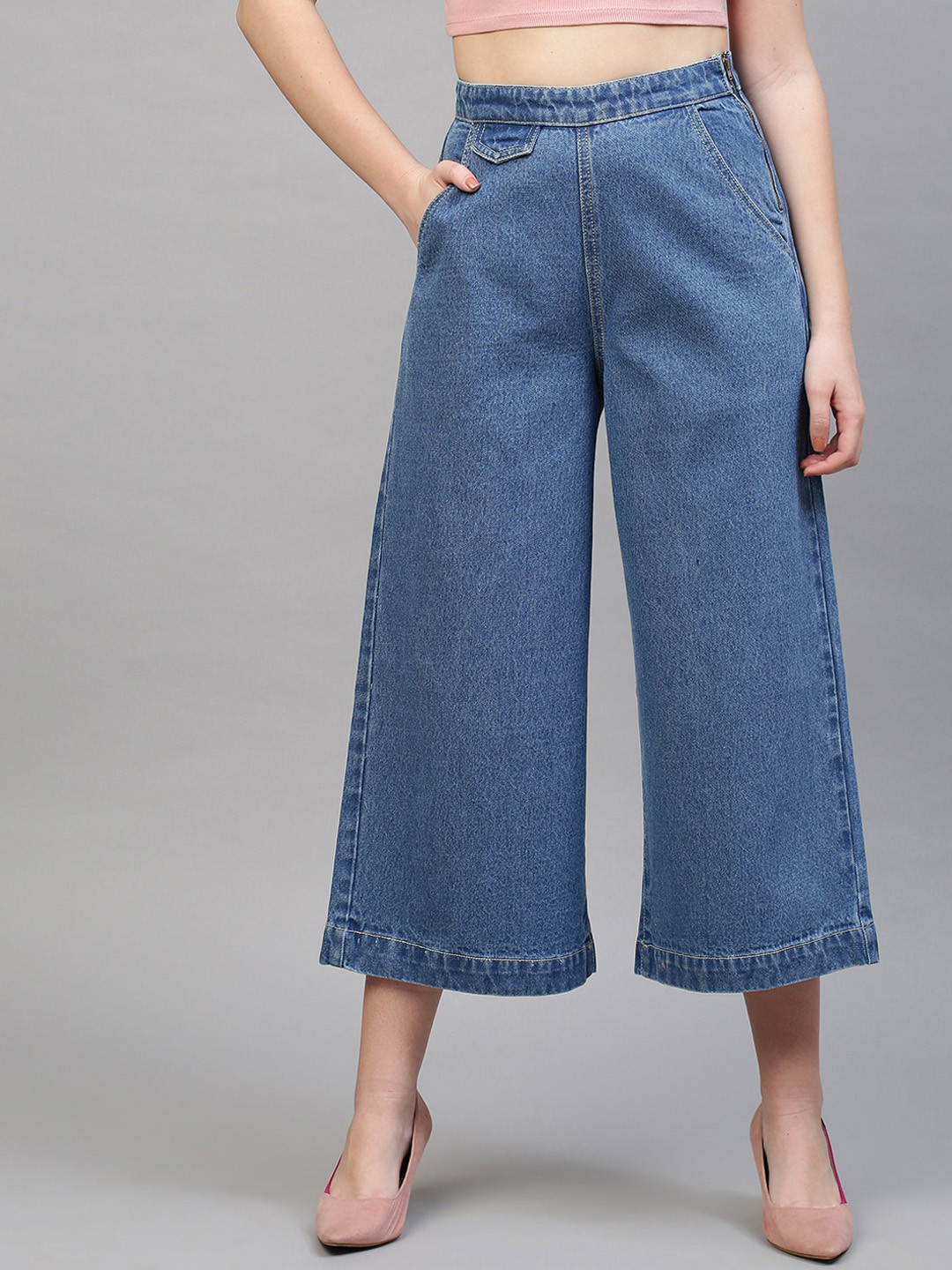 

TARAMA Women Blue Wide Leg High-Rise Jeans