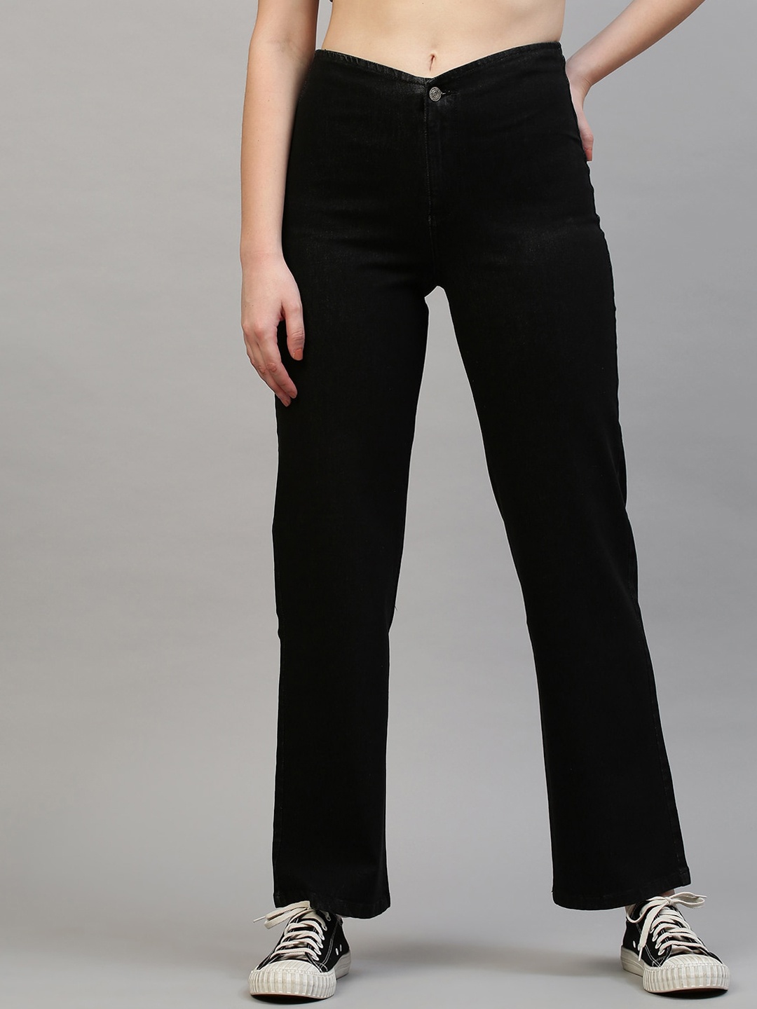 

TARAMA Women Black Straight Fit High-Rise Stretchable Jeans