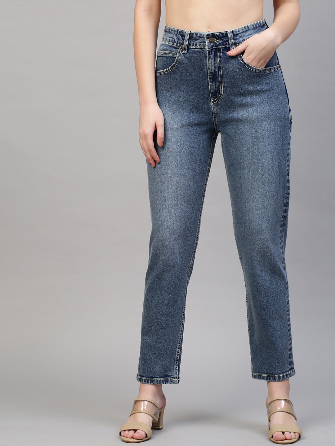 

TARAMA Women Blue High-Rise Heavy Fade Mom Fit Jeans