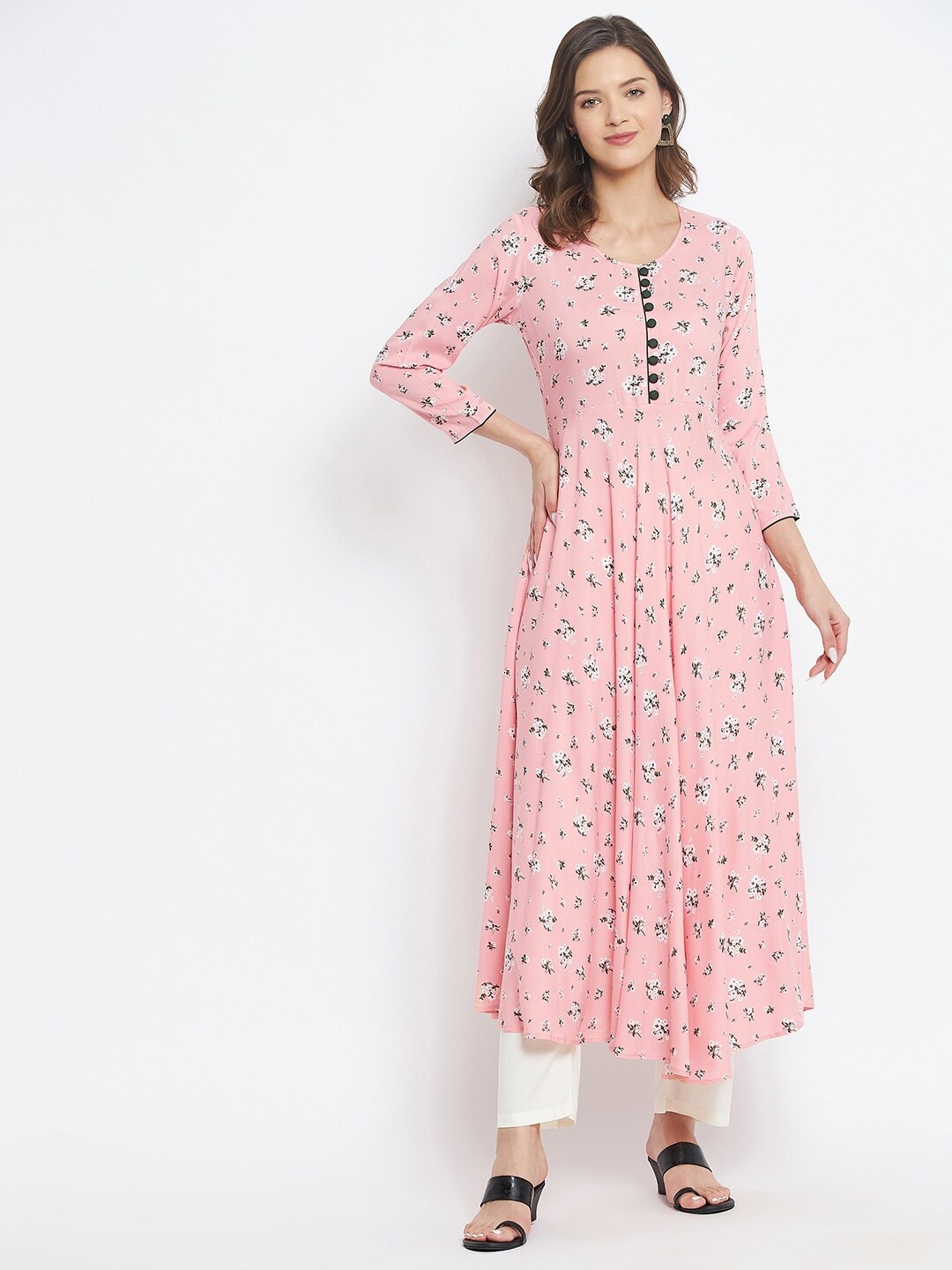 

Tissu Women Peach-Coloured Floral Printed Anarkali Kurta