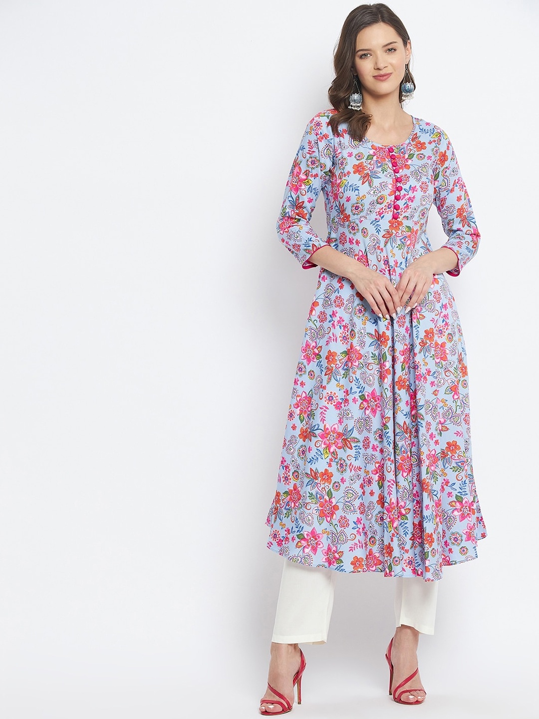 

Tissu Women Blue & Pink Floral Printed Kurta