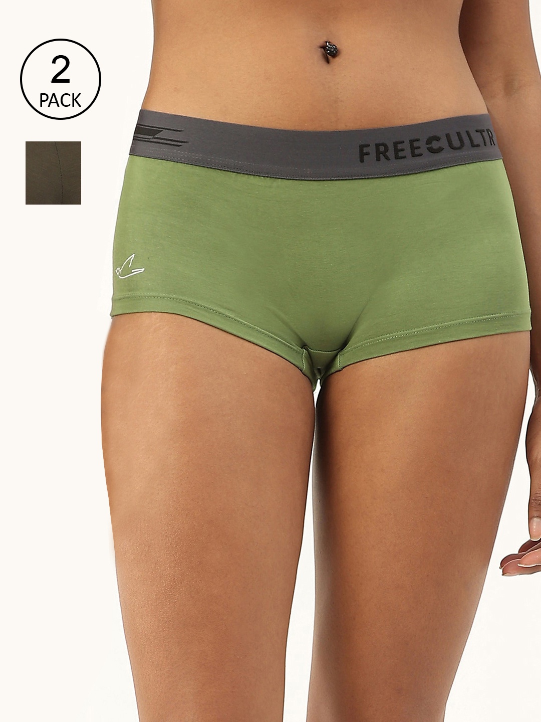 

FREECULTR Women Pack of 2 Anti Bacterial Micro Modal Boxer Briefs, Multi