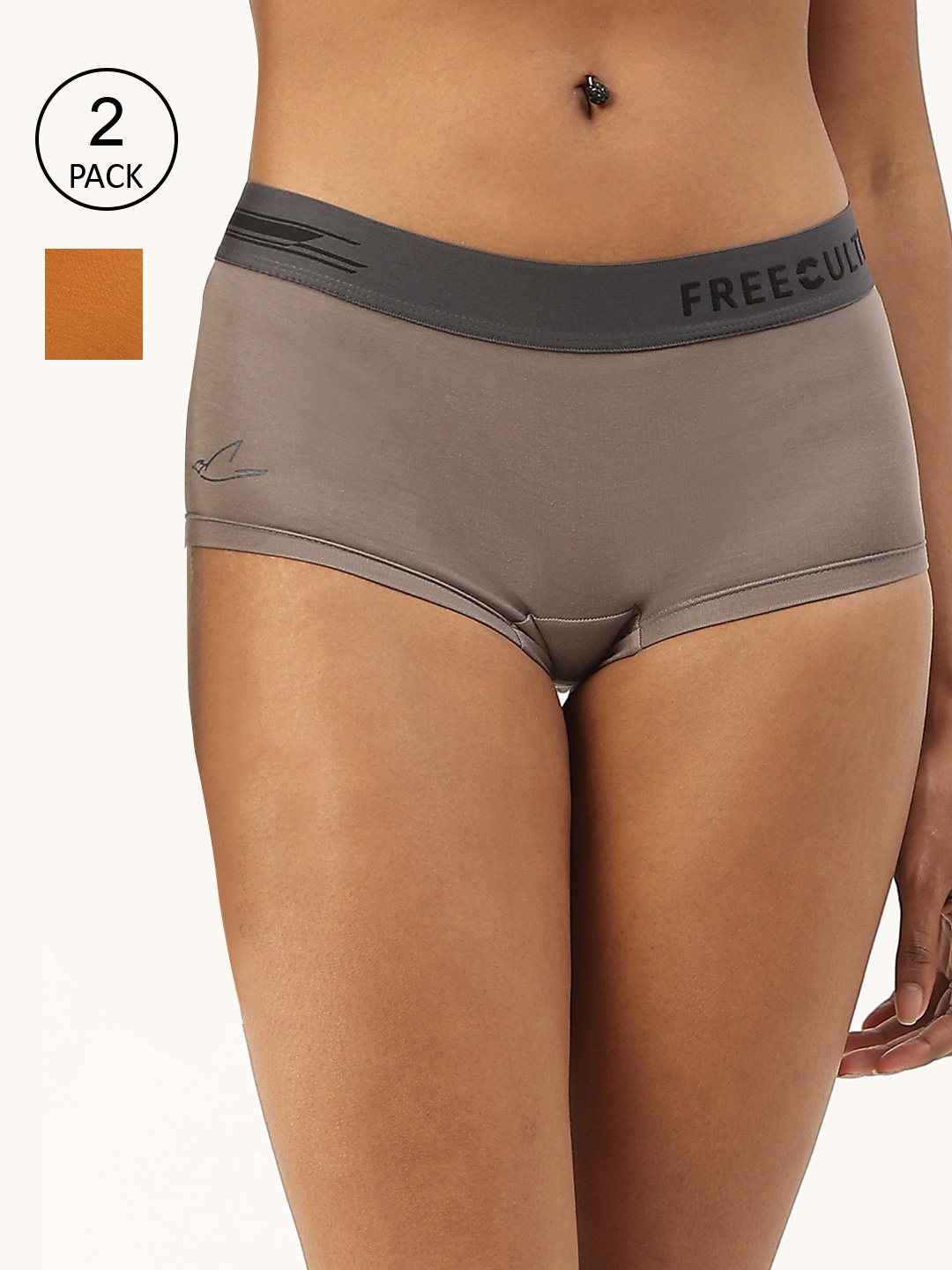 

FREECULTR Women Pack of 2 Anti Microbial Micro Modal Boxer Briefs, Grey