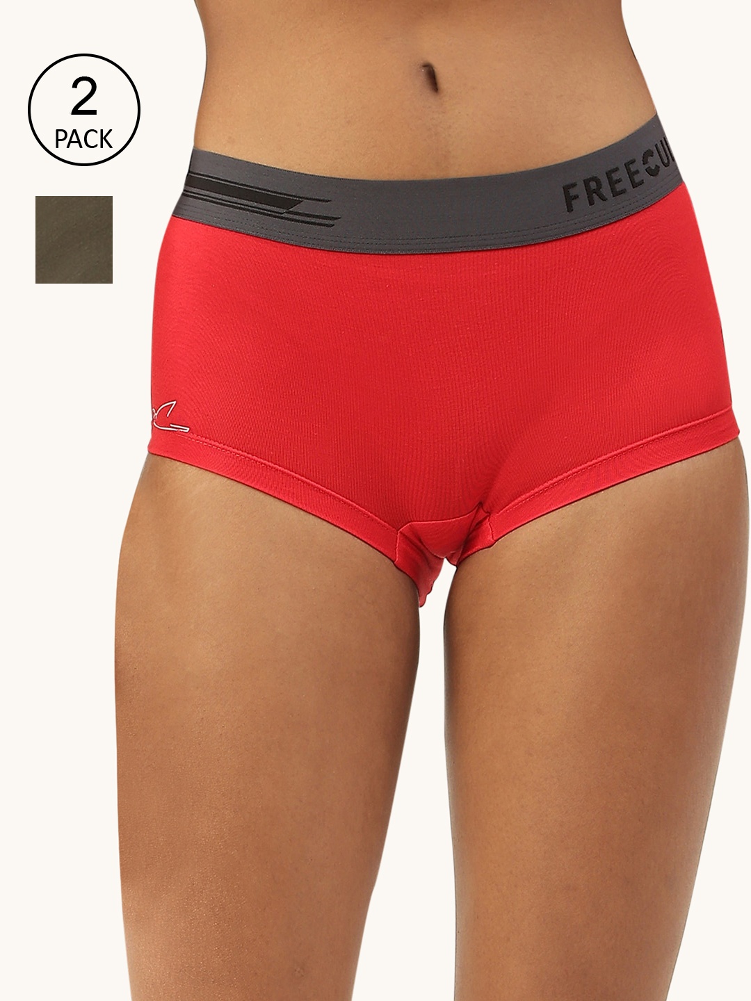 

FREECULTR Women Pack of 2 Anti Microbial Micro Modal Boxer Briefs, Red