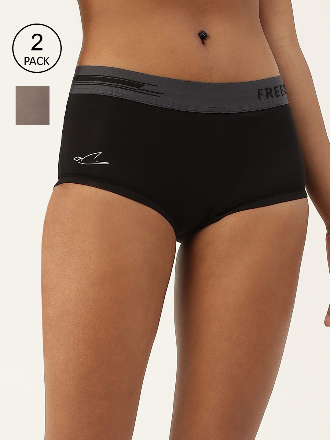 

FREECULTR Women Pack Of 2 Anti Bacterial Micro Modal Boxer Briefs, Black
