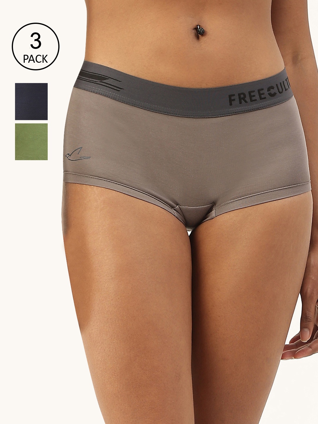 

FREECULTR Pack of 3 Women Anti Microbial Micro Modal Boxer Briefs, Grey